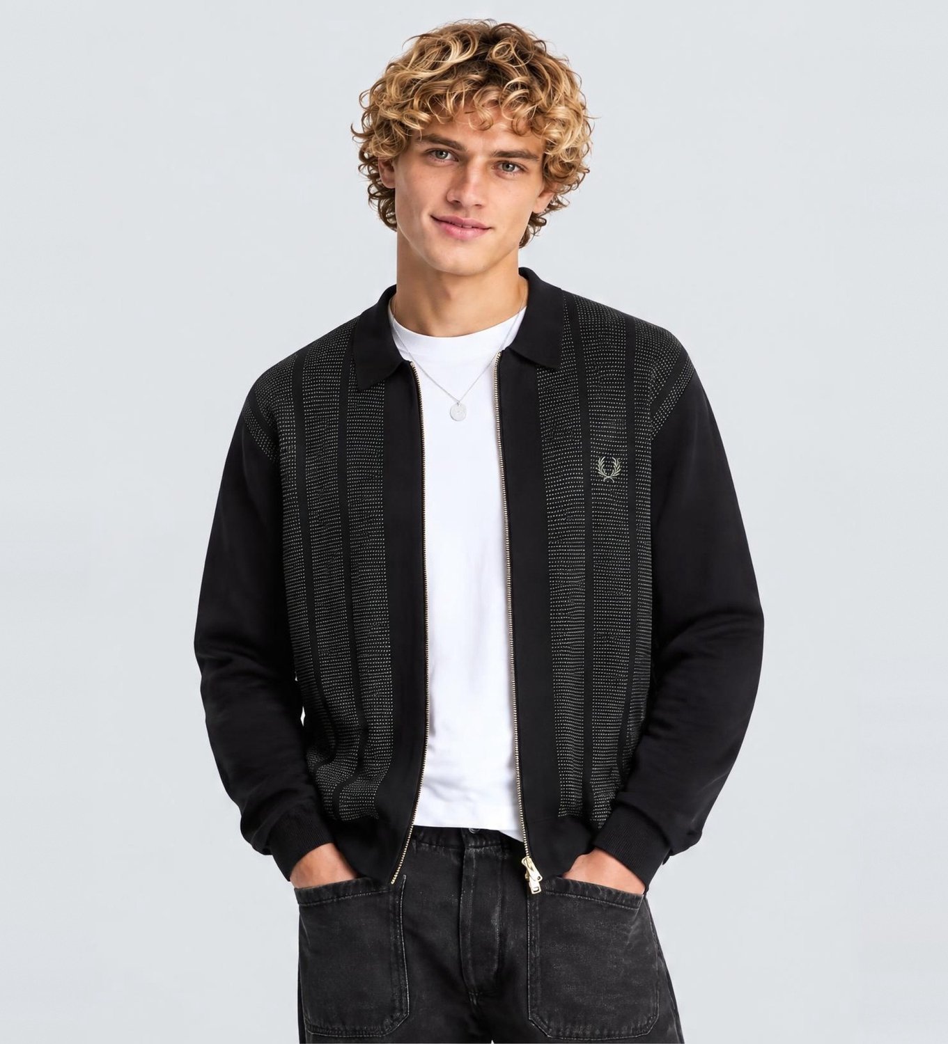 Fred Perry vest met textuur en rits Zwart