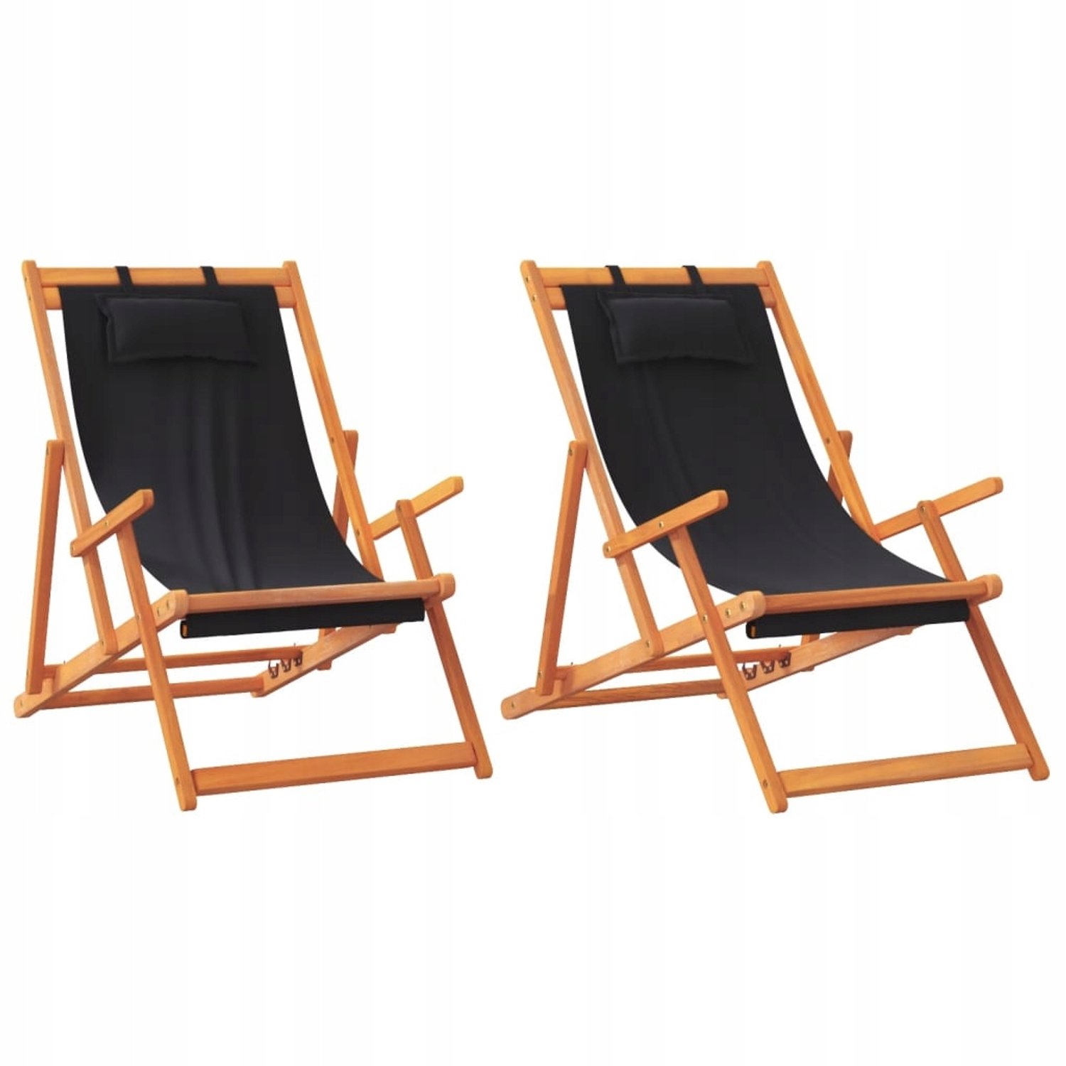 2x Houten Klapstoelen Tuin Balkon Terras Zwart