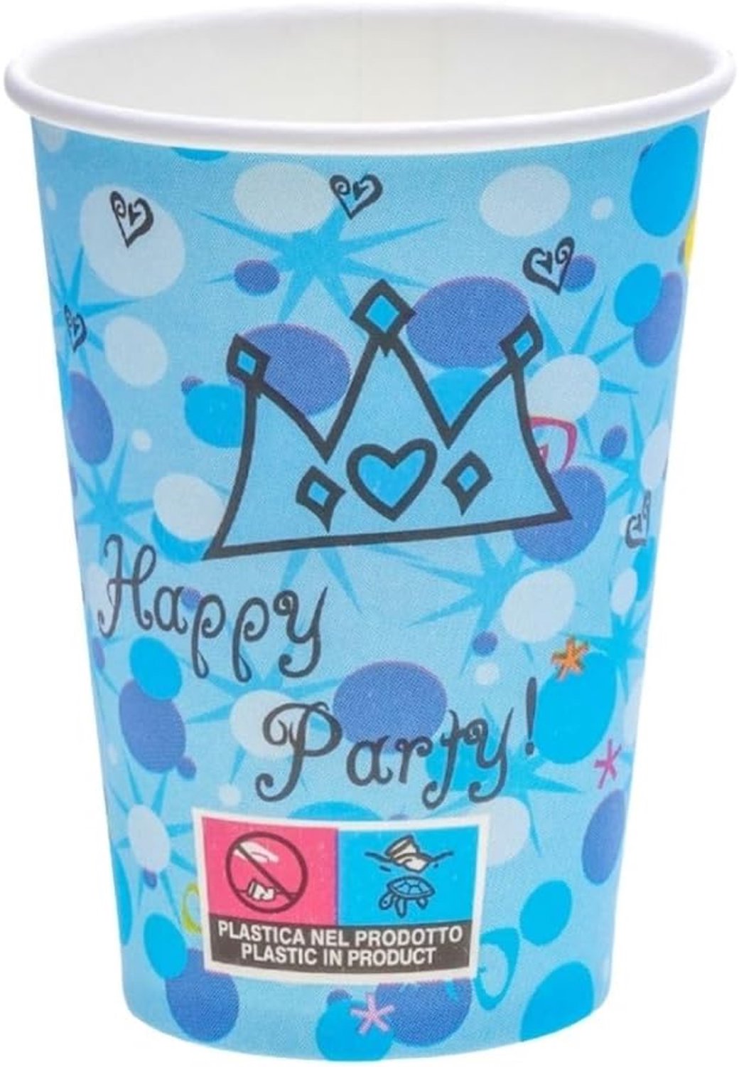 Papieren bekers 180 ml - Blauw - Happy Party motief - Perfect voor evenementen - ShopVlot