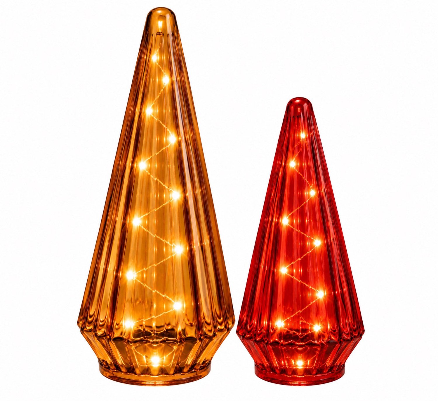 WinQ-Glazen Kerstboom Oranje en Rood met LED verlichting H:24 en 33cm S/2-Kegel