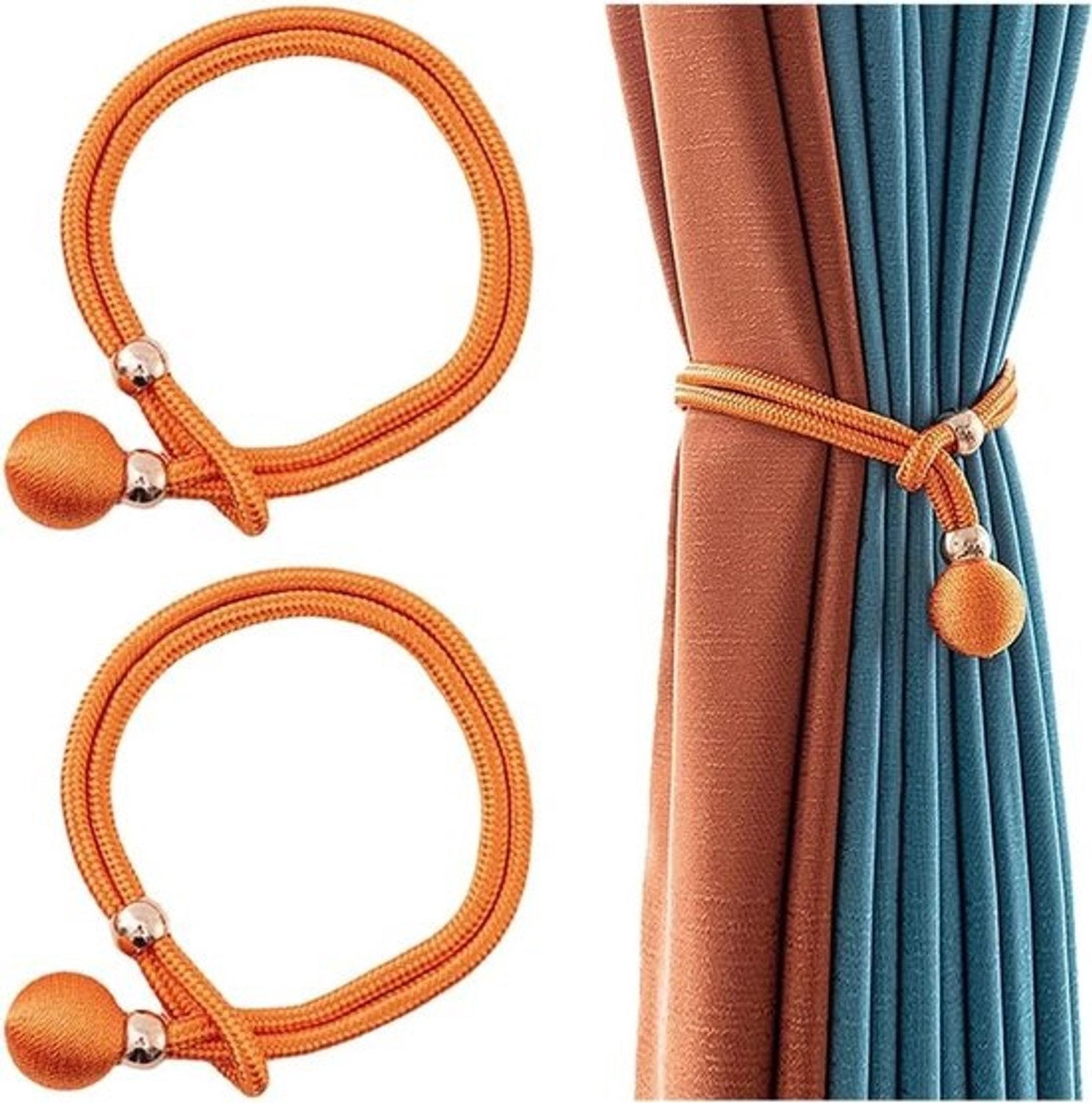 Gordijn Holdbacks - Gordijn Tiebacks Touw - Venster Decoratie - Handgeweven Stijl - 48 cm Lengte - Oranje