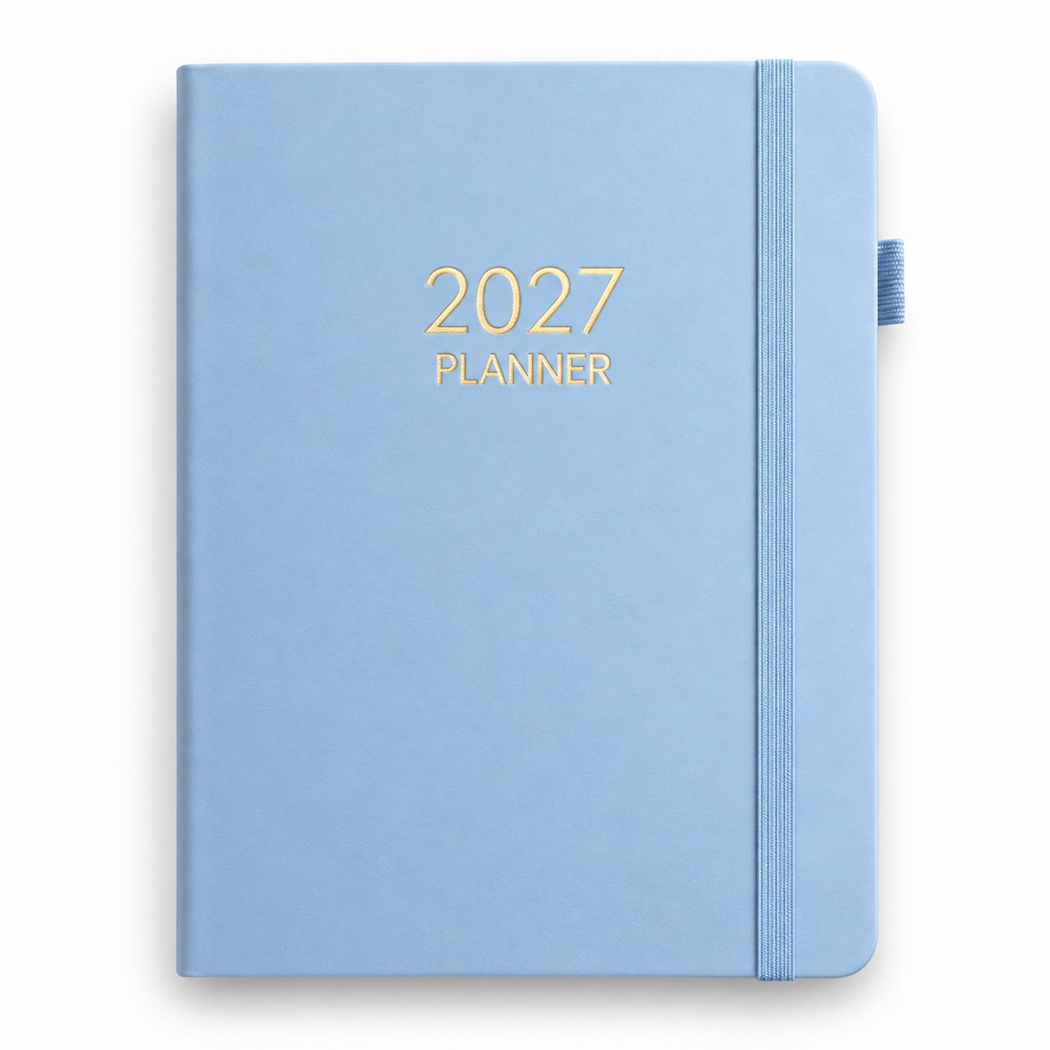 Dagagenda 2027 A5 – 1 dag per pagina – Met elastieksluiting en Harde Kaft – Blauw