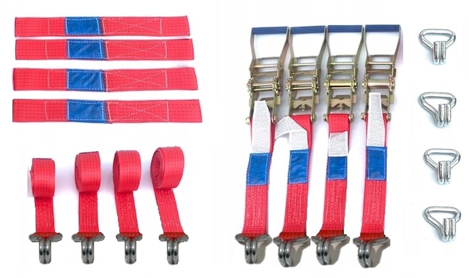 4x Wielinige Transportriemen met Dubbele Klauwhaken - 4T/3M/50mm