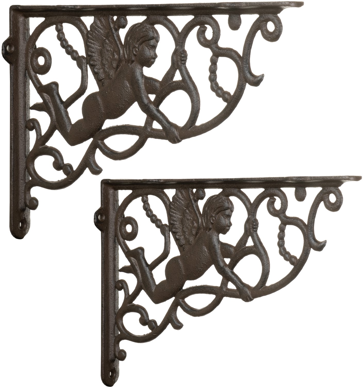 Moritz Plankdragers Engel Set van 2 – Gietijzeren Schapdragers met Engelmotief – Antiek Bruin – Hoogte 19 cm Diepte 27,5 cm – Decoratieve Wandsteunen Hoeksteunen voor Boekenplank en Wandplank – Voorgeboord Vintage Landelijk Brocante Cadeau