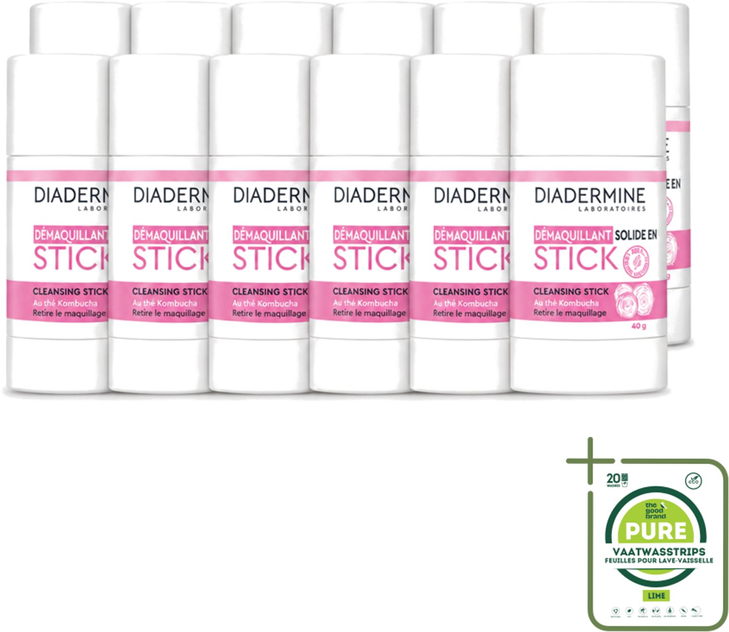 12 x Diadermine - Essential Care - Cleansing Stick - Kombucha - 40g - Grootverpakking - Vaatwasstrips - Huid Reinigen - Huid Verzorgen - Kombucha Thee - Huid Reinigingsstick - Natuurlijke Huidverzorging