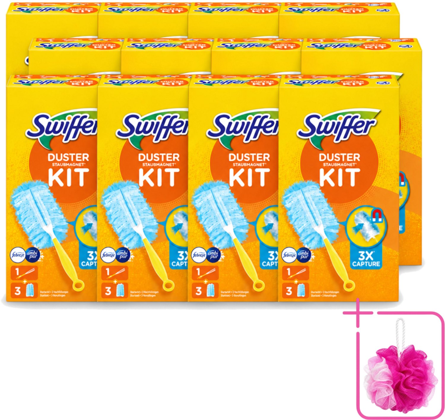 12 x Swiffer – Starterkit + 3 Navullingen – Met Febreze - Bulkverpakking - Stofvrij maken - Douchemop - Stof opvangen