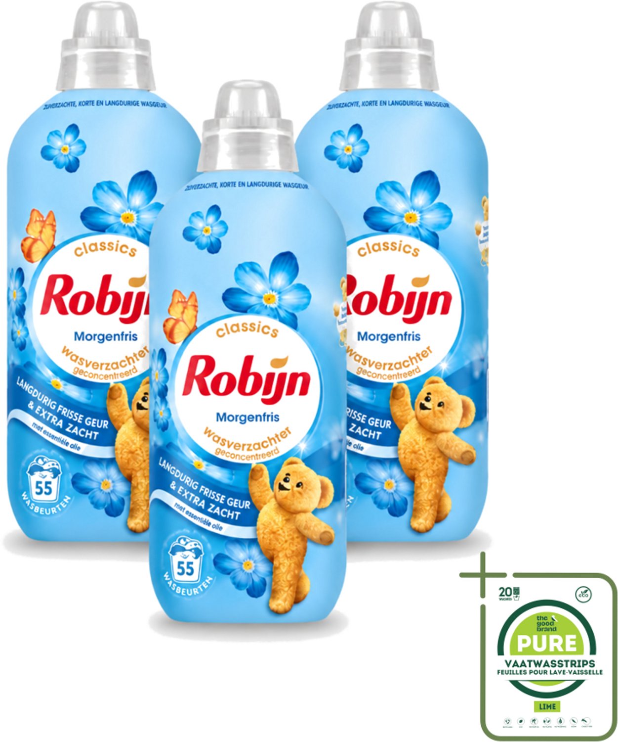 3 x Robijn – Wasverzachter – Morgenfris – 1,1 L - Grootverpakking - Vaatwasstrips - Wasverzachter - Wasverzachter Morgenfris - Wasverzachter Voor Kleding - Wasverzachter Fris - Wasverzachter Voor Textiel
