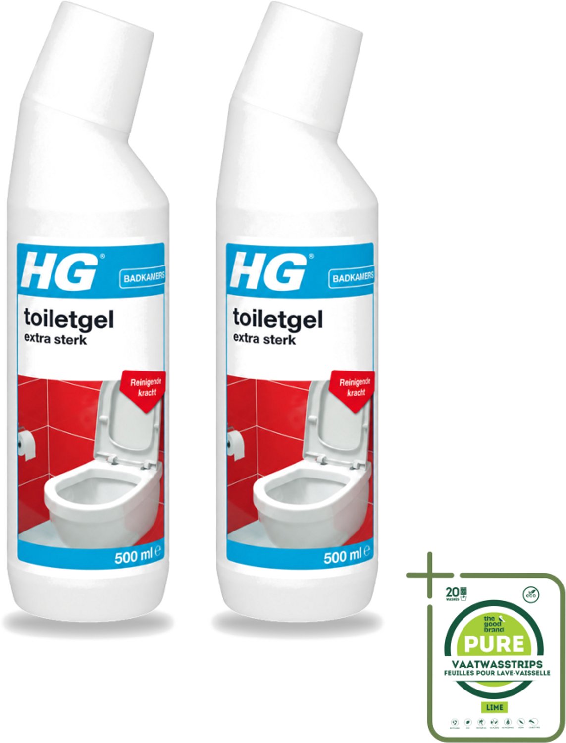 2 x HG - Badkamers - Toiletgel Extra Sterk - Reinigende Kracht - 500 ml - Grootverpakking - Vaatwasstrips - Toiletgel - Toilet Reinigen - Kalk Verwijderen - Urinesteen Verwijderen - Toilet Schoonmaken