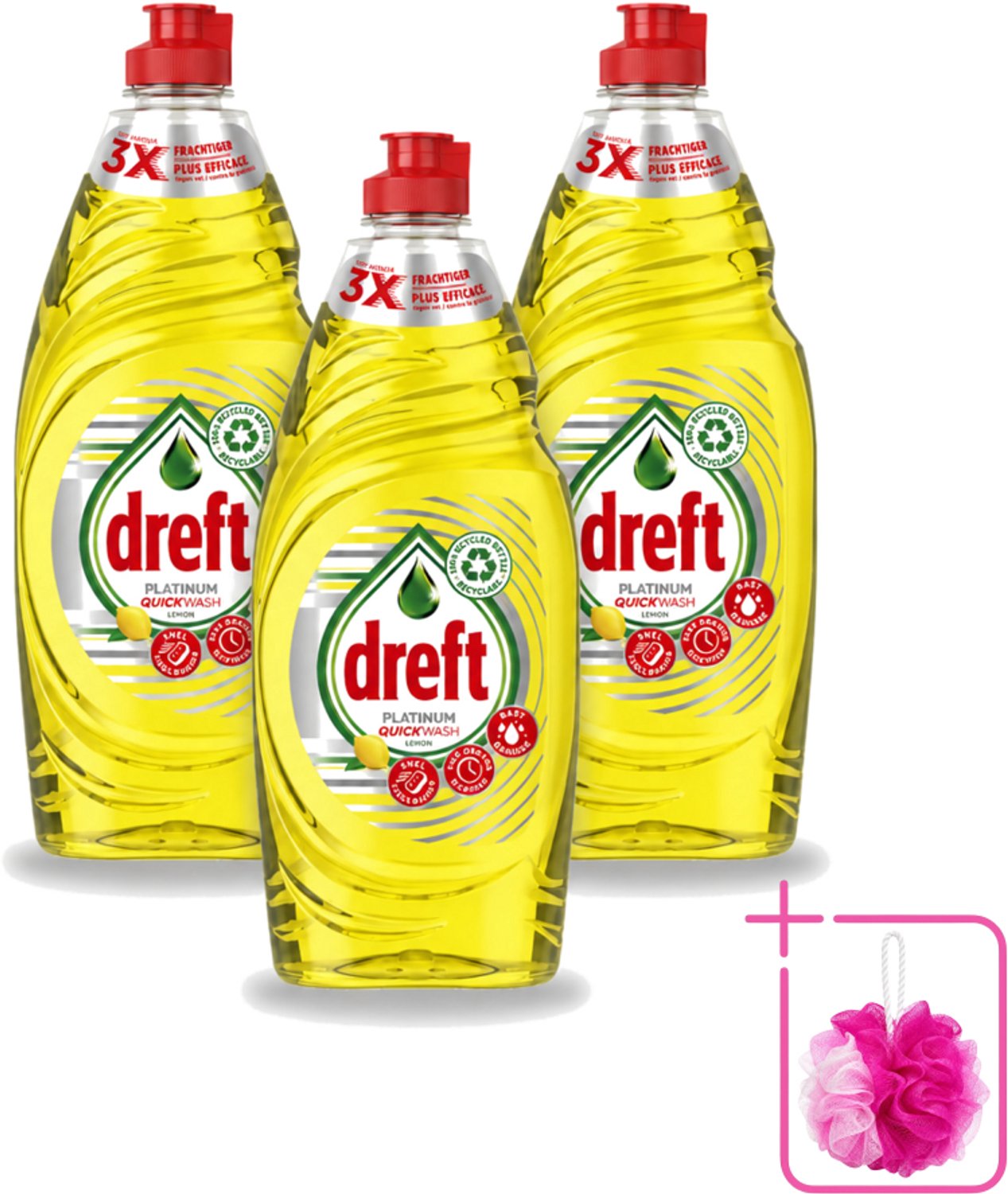 3 x Dreft Platinum Quickwash - Vloeibaar Afwasmiddel - Citroen- 625 ml - Bulkverpakking - Snel reinigen - Vaat reinigen