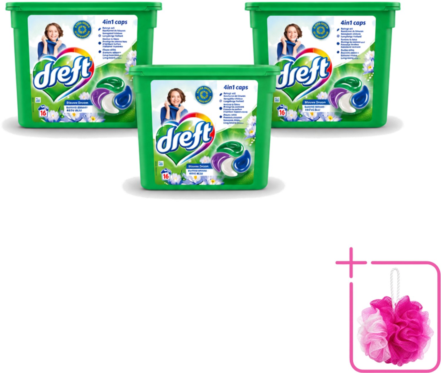 3 x Dreft - Wasmiddelcapsules 4in1 - Gekleurde Was - Blauwe Droom - 16 Wasbeurten - Bulkverpakking - Wasmiddelcapsules - Douchemop - Blauwe Droom