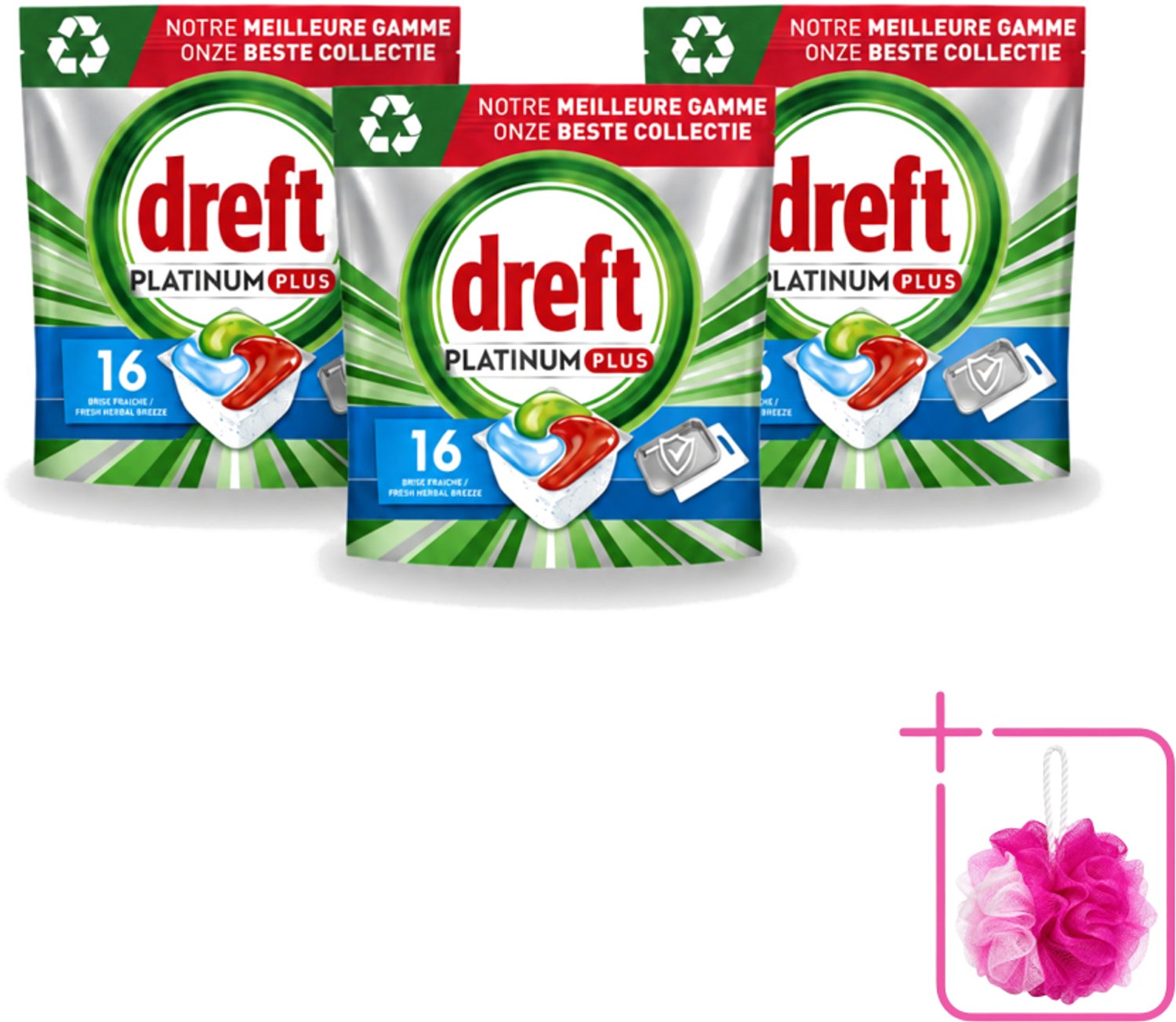 3 x Dreft Platinum Plus - All In One - Vaatwascapsules - Fresh Herbal Breeze - 16 Afwasbeurten - Bulkverpakking - Vaatwassen - Vaatwassen capsule