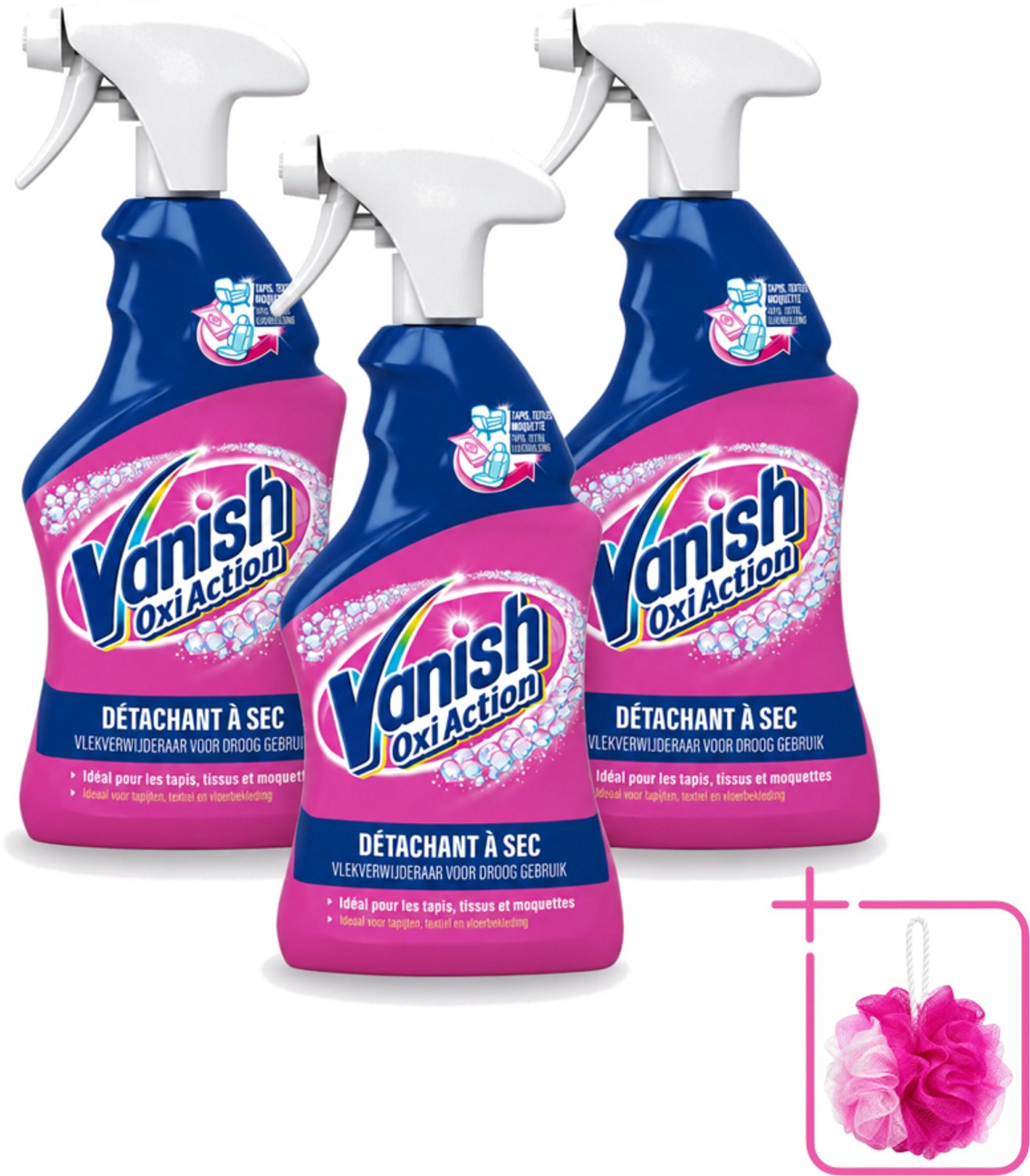 3 x Vanish Oxi Action - Vlekkenverwijderaar Spray - Voor Tapijt. Textiel & Vloerbekleding - 500 ml - Bulkverpakking - Vlekkenverwijderaar - Douchemop - Tapijt reinigen