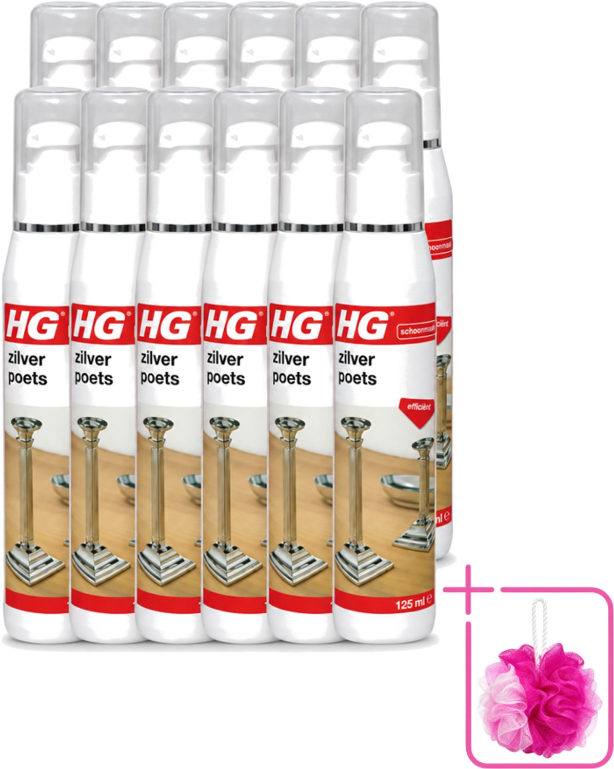 12 x HG - Zilverpoets Gel - Efficiënt - Optimale Glans & Krast Niet - 125 ml - Bulkverpakking - Zilverpoets - Douchemop - Zilver reinigen