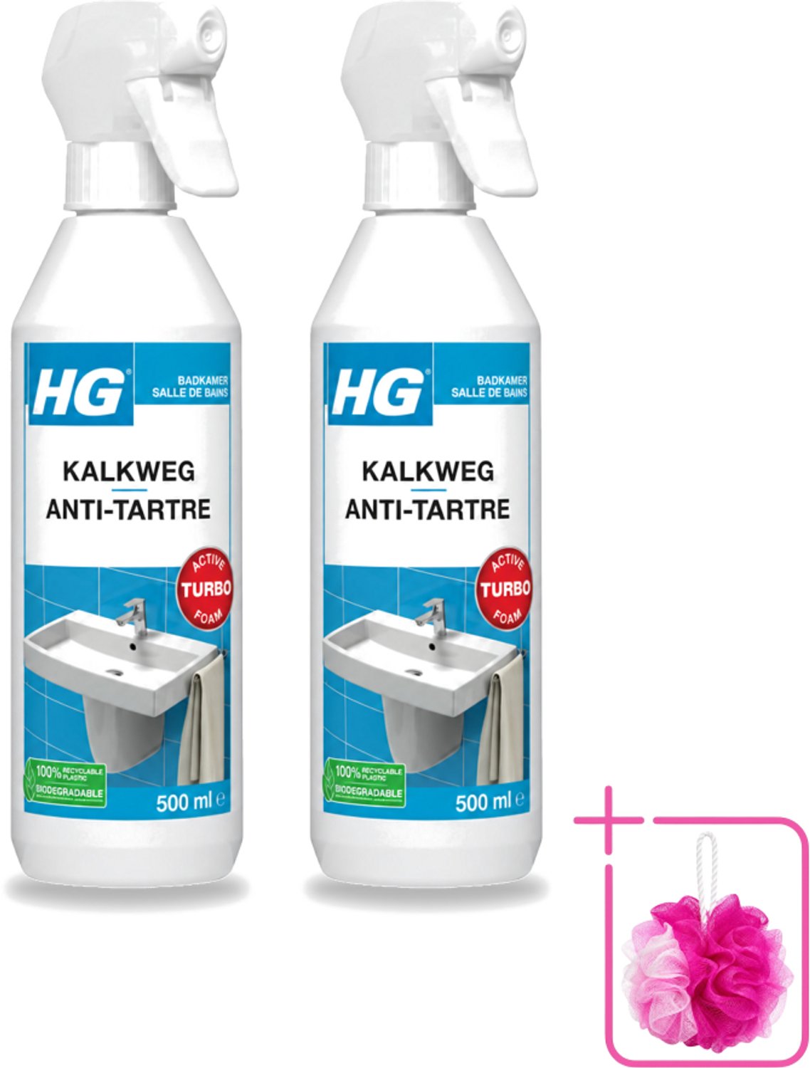 2 x HG - Badkamer - Kalkweg Schuimspray - Verwijdert Kalk Snel - 500 ml - Bulkverpakking - Kalk verwijderen - Douchemop - Kalkaanslag verwijderen