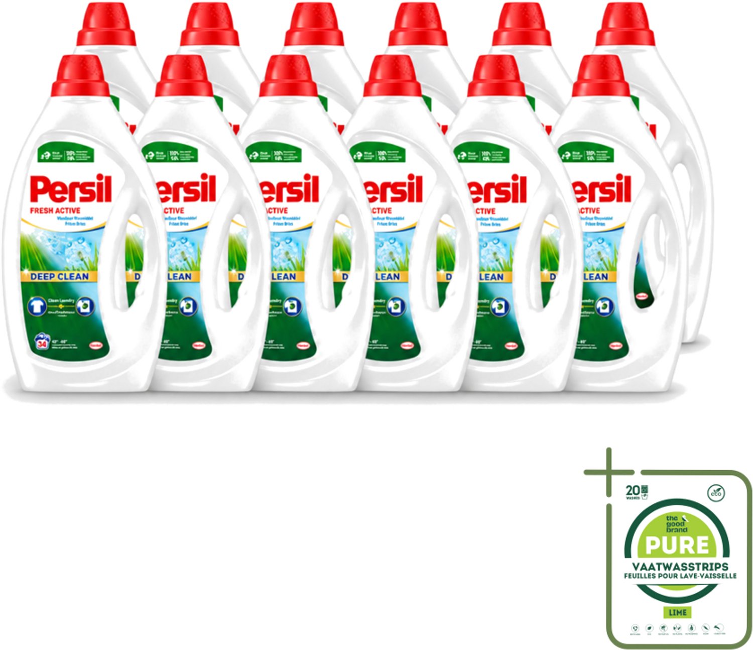 12 x Persil Fresh Active - Vloeibaar Wasmiddel - Witte en Gekleurde Was - Frisse Bries - 34 Wasbeurten - Grootverpakking - Vaatwasstrips - Wasmiddel - Frisse Bries - Diepe Reiniging - Wasmachine Reinigen - Vuilresten Verwijderen