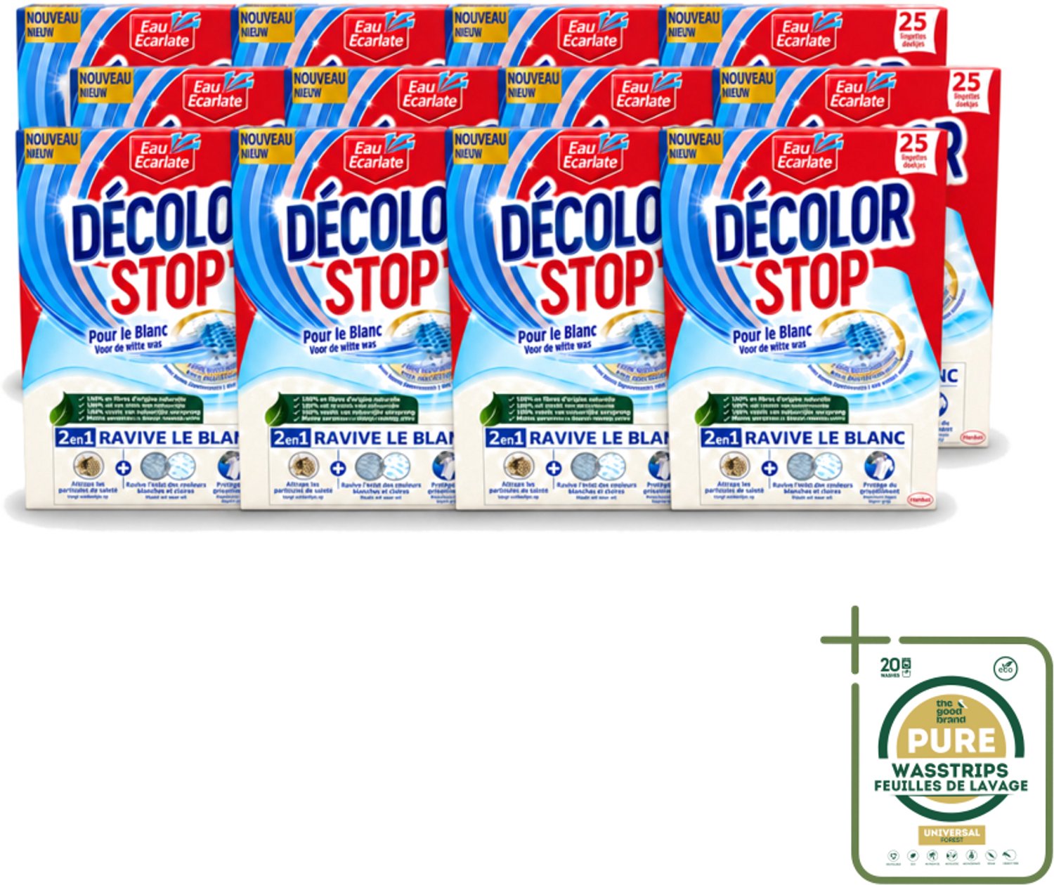 12 x Eau Eclarate - Sublim Blanc - Ultra Witmakend - 25 doekjes - Wasstrips - Wit Textiel Herstellen - Glans Herstellen - Verhelderende Doekjes - Witte Stoffen Beschermen - Doekjes Voor Wit Textiel