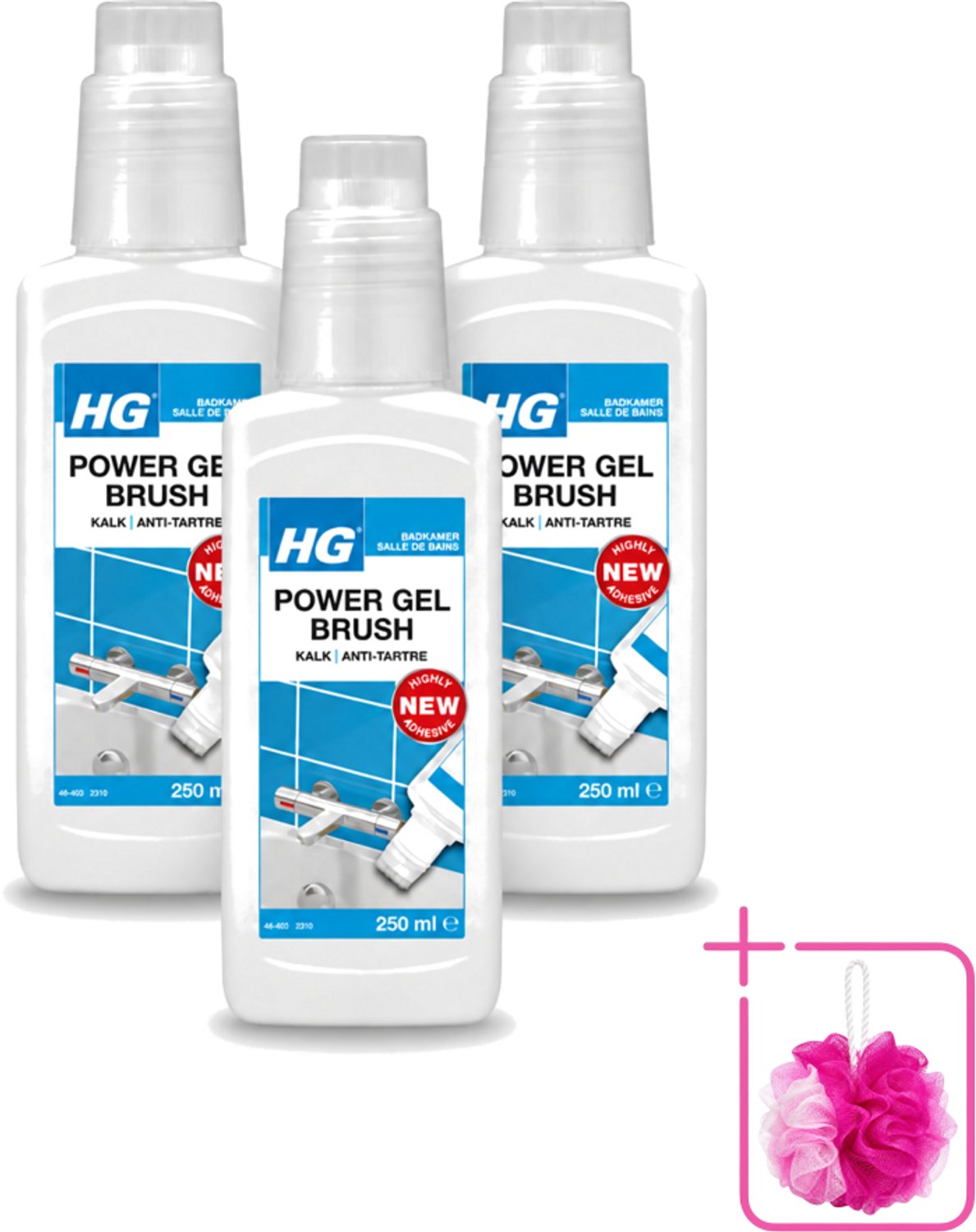 3 x HG - Badkamer - Power Gel Brush - Kalk - Agressief - 250 ml - Bulkverpakking - Kalk verwijderen - Douchemop - Badkamer schoonmaken