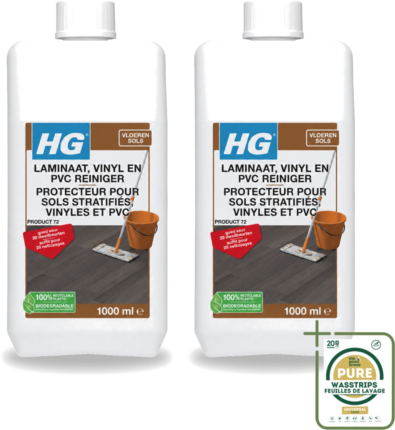 2 x HG - Laminaat, Vinyl & PVC Reiniger - Frisse Geur - Reinigt Streeploos - 20 Dweilbeurten - 1L - Wasstrips - Laminaatreiniger - Vloerreiniger - Dweilbeurt - Laminaatvloer - Reinigen