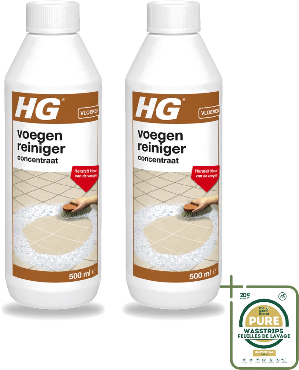 2 x HG - Vloeren - Voegenreiniger - Concentraat - Herstelt Kleur - 500 ml - Wasstrips - Voegen Reinigen - Voegen Kleur Herstellen - Voegen Reiniger - Voegen Reinigen Concentratie - Voegen Schoonmaken
