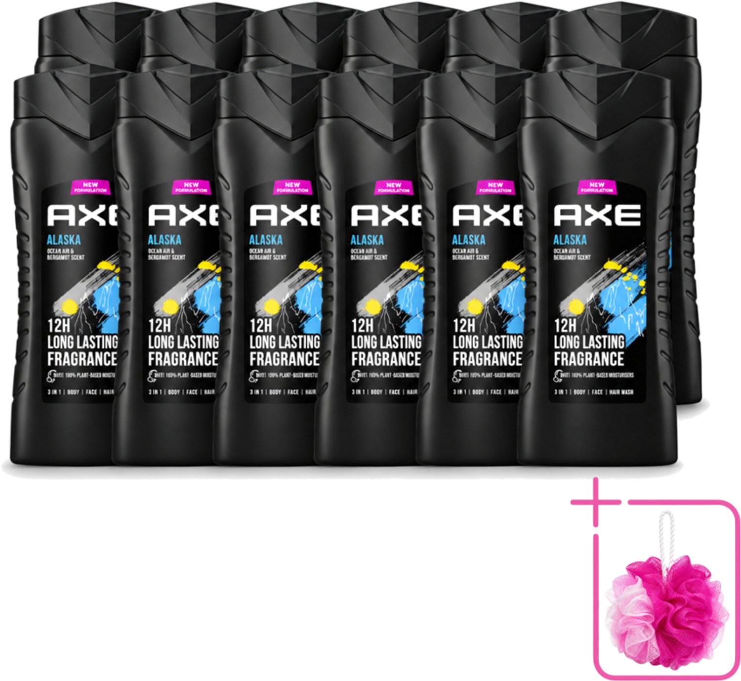 12 x Axe XL - 3-in-1 Douchegel - Alaska - Ocean Air & Bergamot - 12hrs Long Lasting Scent - 400 ml - Bulkverpakking - Douchegel - Douchemop - Oceaanlucht