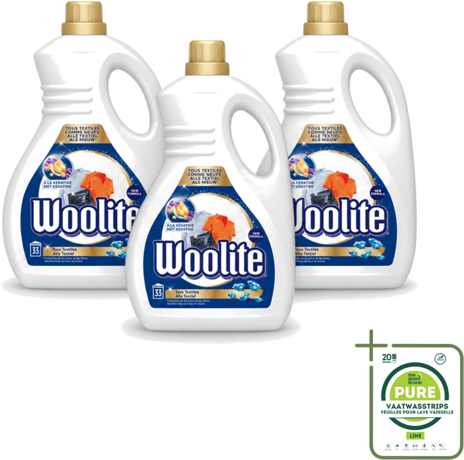 3 x Woolite Textile - Vloeibaar Wasmiddel - Met Keratine - Textiel Was - 33 Wasbeurten - 2L - Grootverpakking - Vaatwasstrips - Wasmiddel Textiel - Keratine Wasmiddel - Wasmiddel Voor Textiel - Wasmiddel Voor Kleding - Wasmiddel Met Keratine