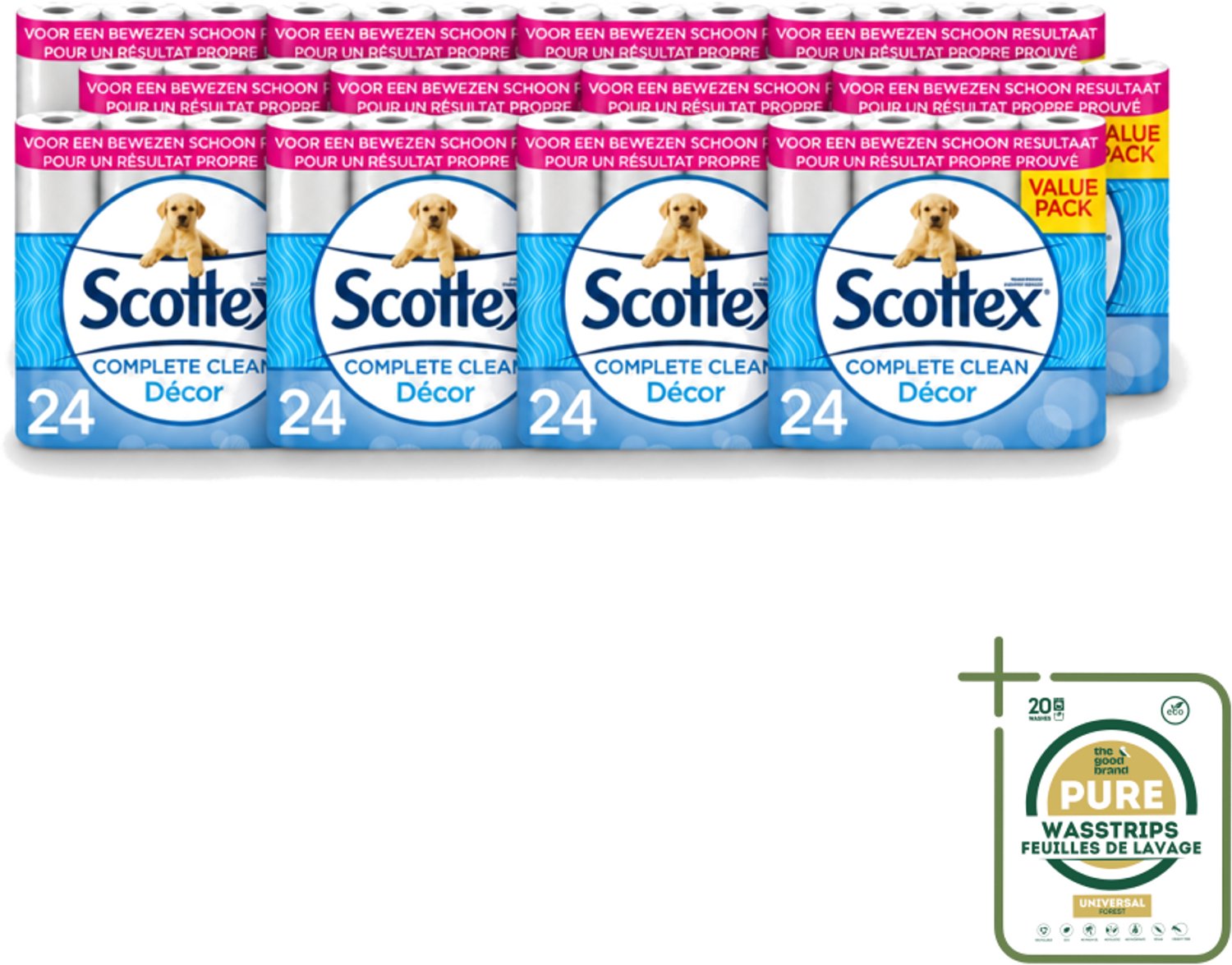 12 x Scottex - Toiletpapier - 2-laags - 24 Rollen - Wasstrips - Toiletpapier - 2-laags - 24 Rollen - Zachtheid - Kracht