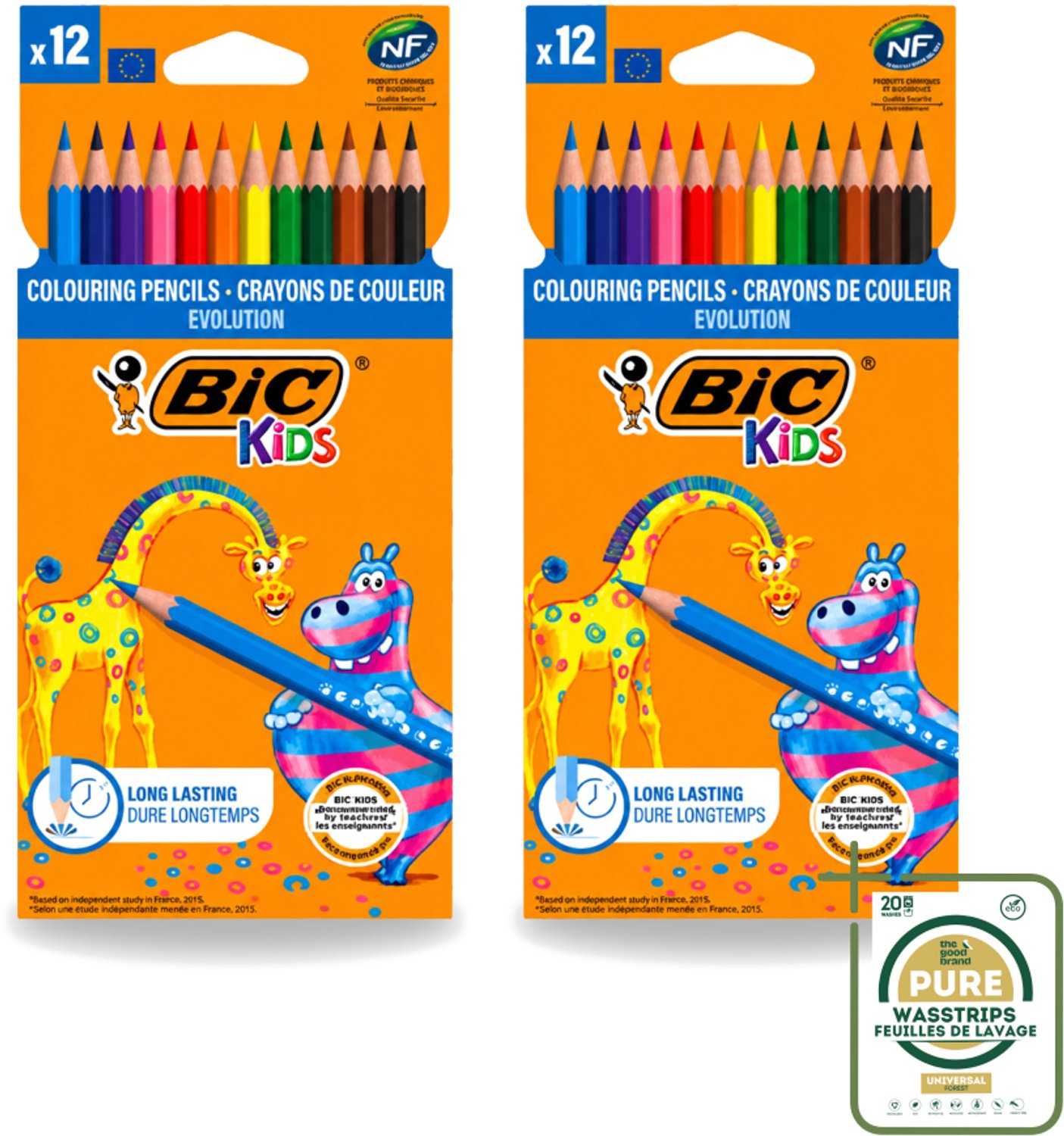 2 x Bic Kids - Kleurpotloden - Diverse Kleuren - Evolution - 12 Potloden - Wasstrips - Kleurpotloden Voor Kinderen - Kleurpotloden Evolution - Kleurpotloden Voor Jonge Kunstenaars - Duurzaam Tekenen - Creatieve Potloden