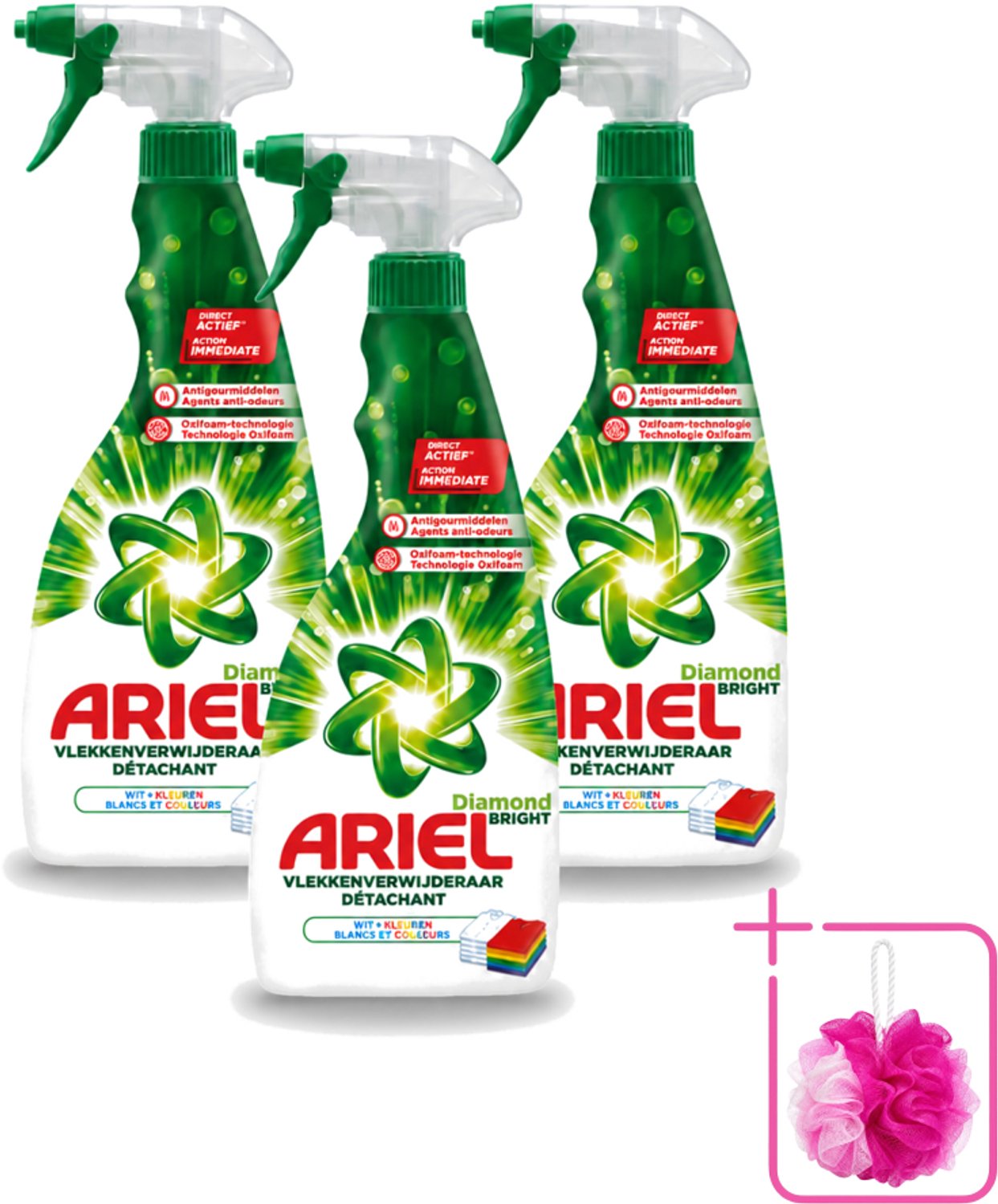 3 x Ariel Diamond Bright - Vloeibare Vlekverwijderaar - Witte en Gekleurde Was - 30 Wasbeurten - Bulkverpakking - Vlekverwijderaar - Douchemop - Wasbeurt