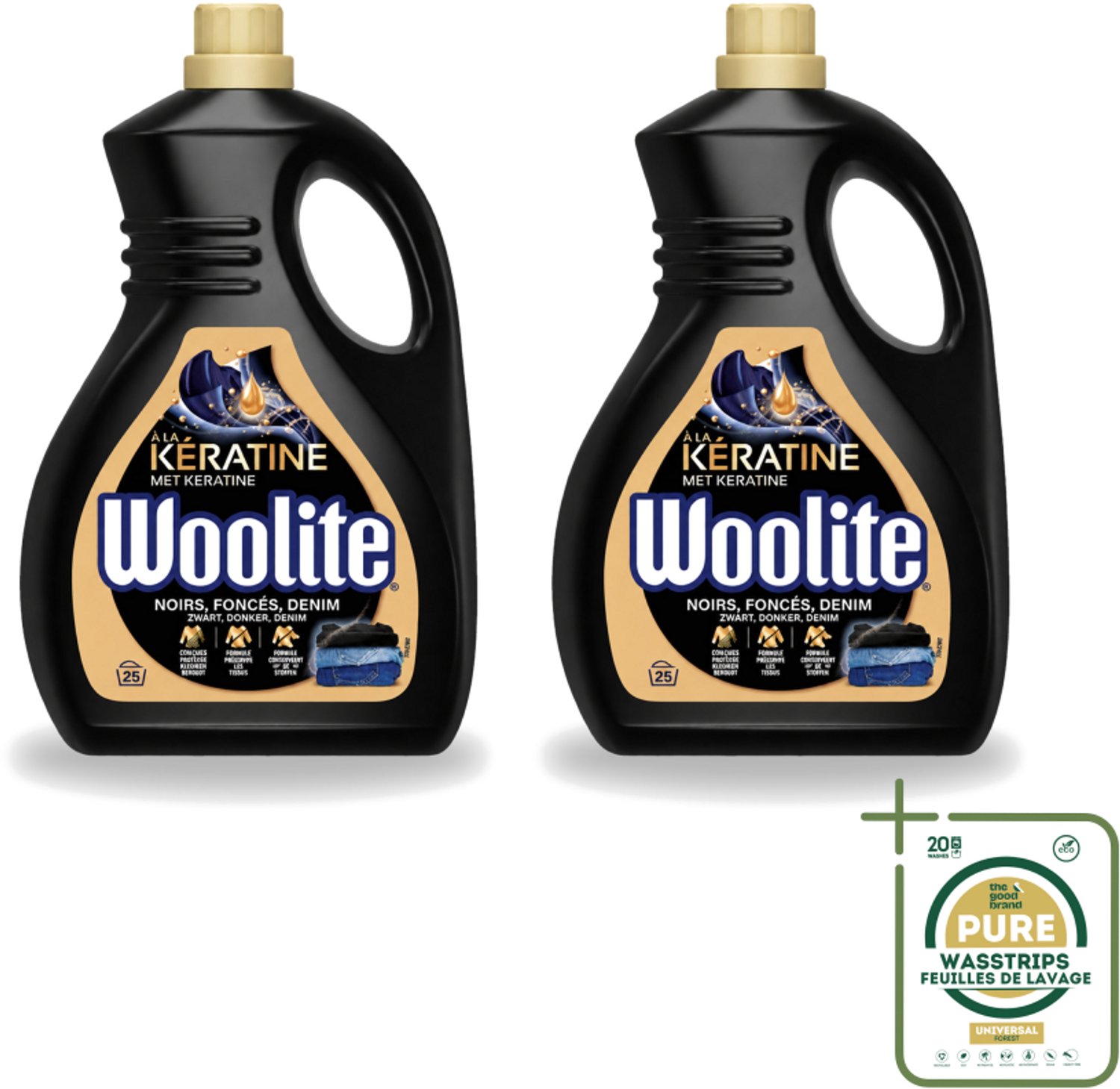 2 x Woolite Dark - Vloeibaar Wasmiddel - Met Keratine - Donkere & Denim Was - 25 Wasbeurten - 1,5L - Wasstrips - Donker Wasmiddel - Denim Wasmiddel - Kleurbeschermend Wasmiddel - Keratine Wasmiddel - Wasmiddel Voor Donkere Kleding