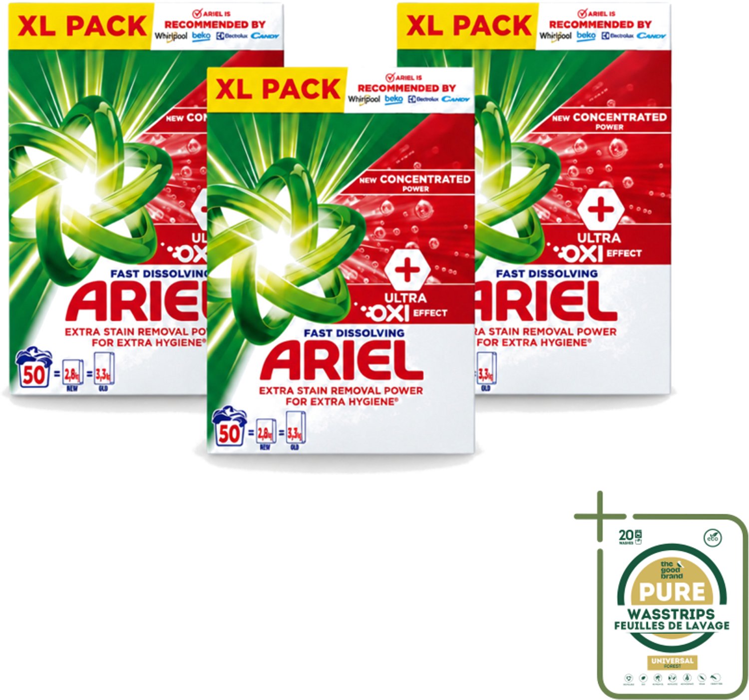 3 x Ariel – Waspoeder – Oxi – 2,8 kg – 50 wasbeurten - Wasstrips - Waspoeder - Waspoeder Oxi - Vlekverwijdering - Reiniging - Wasmachine