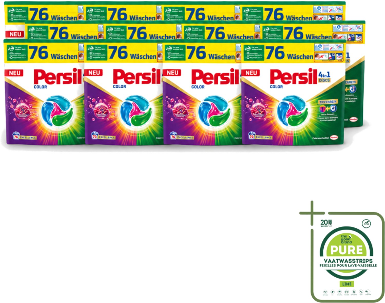 12 x Persil – Wasmiddel Discs 4-in-1 – Color - 76 Capsules - Grootverpakking - Vaatwasstrips - Wasmiddel - Kleuren Beschermen - Vlekken Verwijderen - Wasdiscs - Gekleurde Was