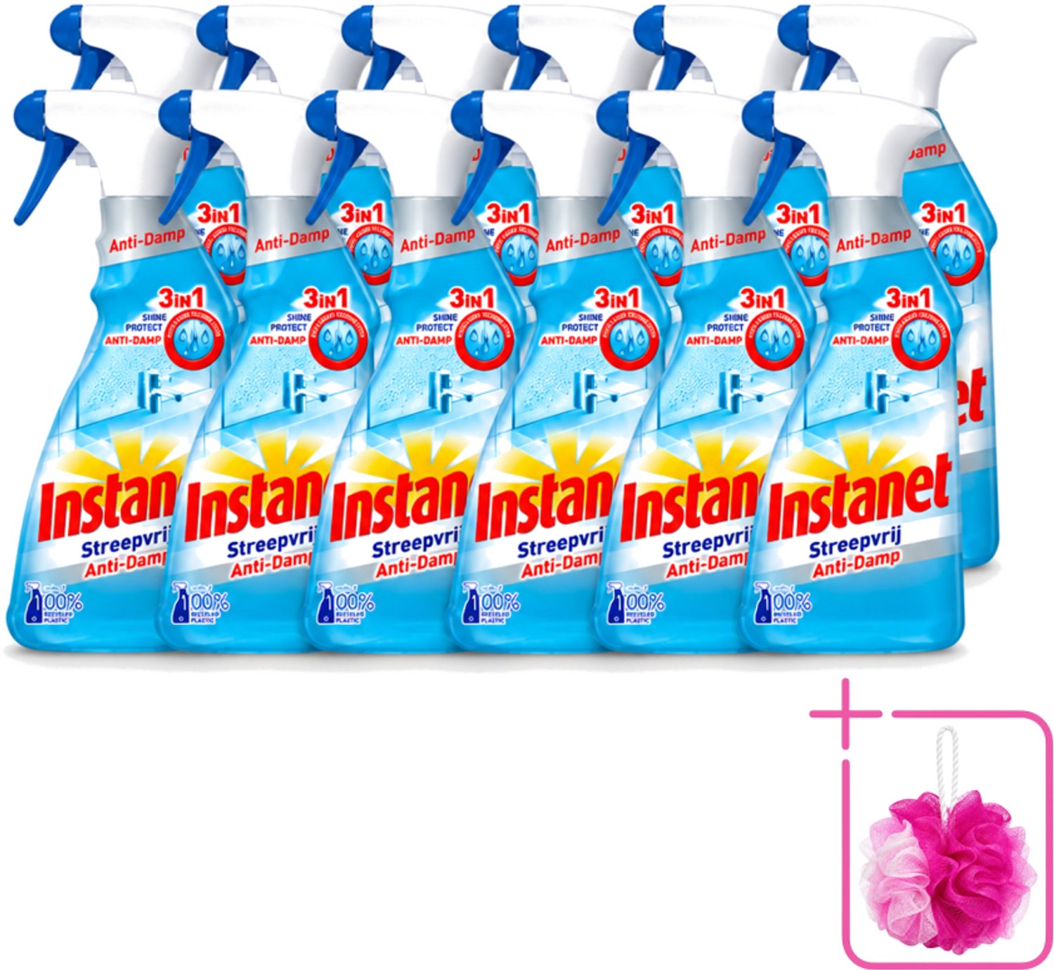 12 x Instanet - Schoonmaakspray - Anti-Damp - Streepvrij - 3in1 - 500 ml - Bulkverpakking - Schoonmaak spray - Douchemop - Anti-damp