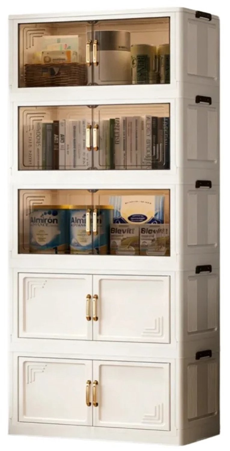 Marqs Opbergkast - Opbergbox - Met deksel - 25x45x109 cm - Wit - Opvouwbaar - Stapelbaar - Met wielen - Multifunctioneel