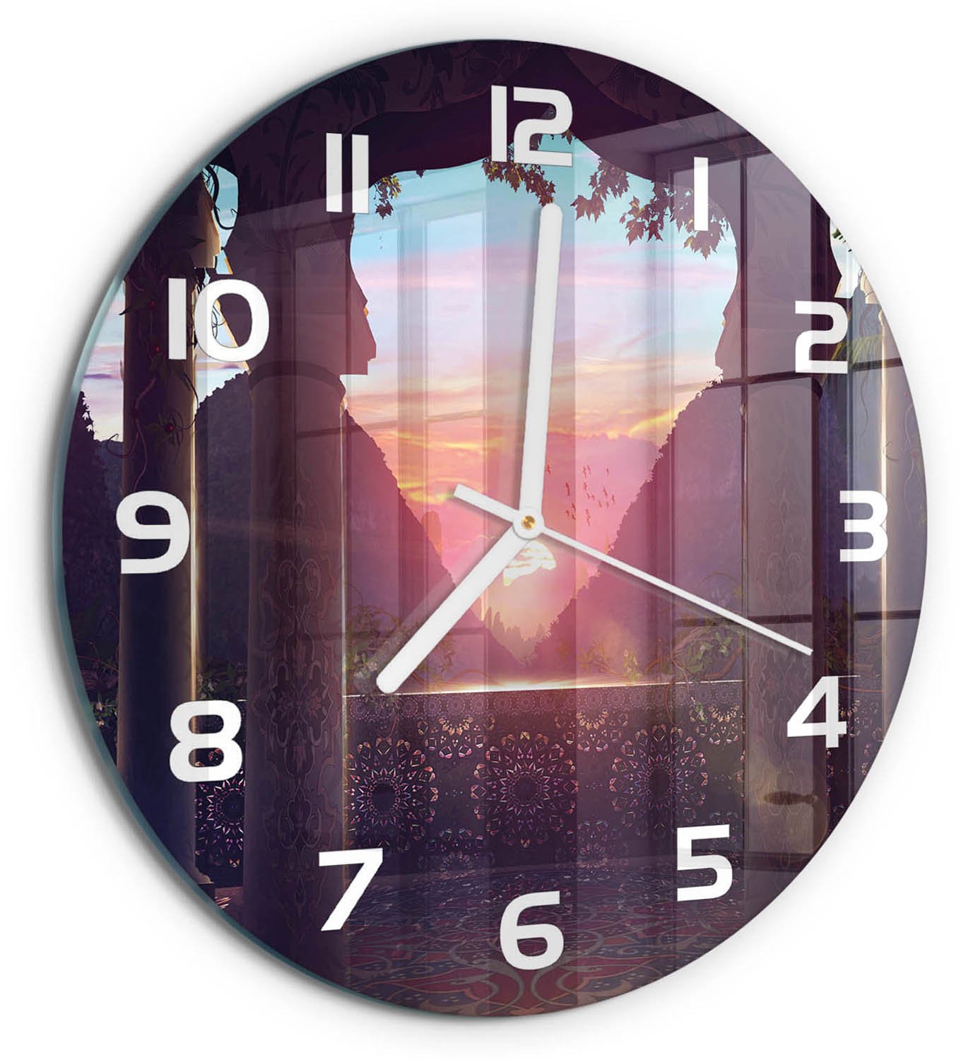 TULUP Wandklok - Oosterse architectuur Gekleurde Glazen Klok - fi30 cm - Veelkleurig Glazen Klok Met Print - Witte handen - Ronde Klok - Moderne Wandklok Glas - Wandklok Glas Decoratie