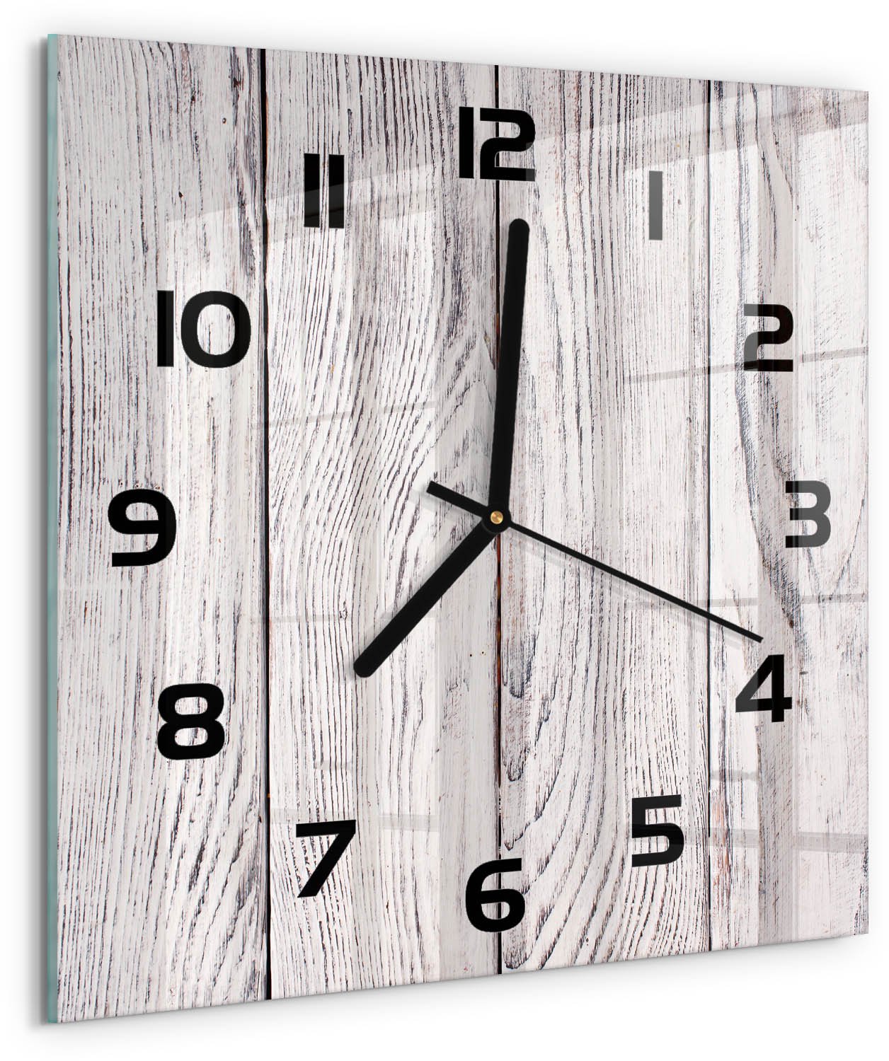 TULUP Wandklok - Houten muur Klok Glas Met Opdruk - 30x30 cm - Beige Moderne Wandklok Glas - Zwarte handen - Vierkante Klok - Decoratieve Glazen Klok - Glazen Wandklok Design