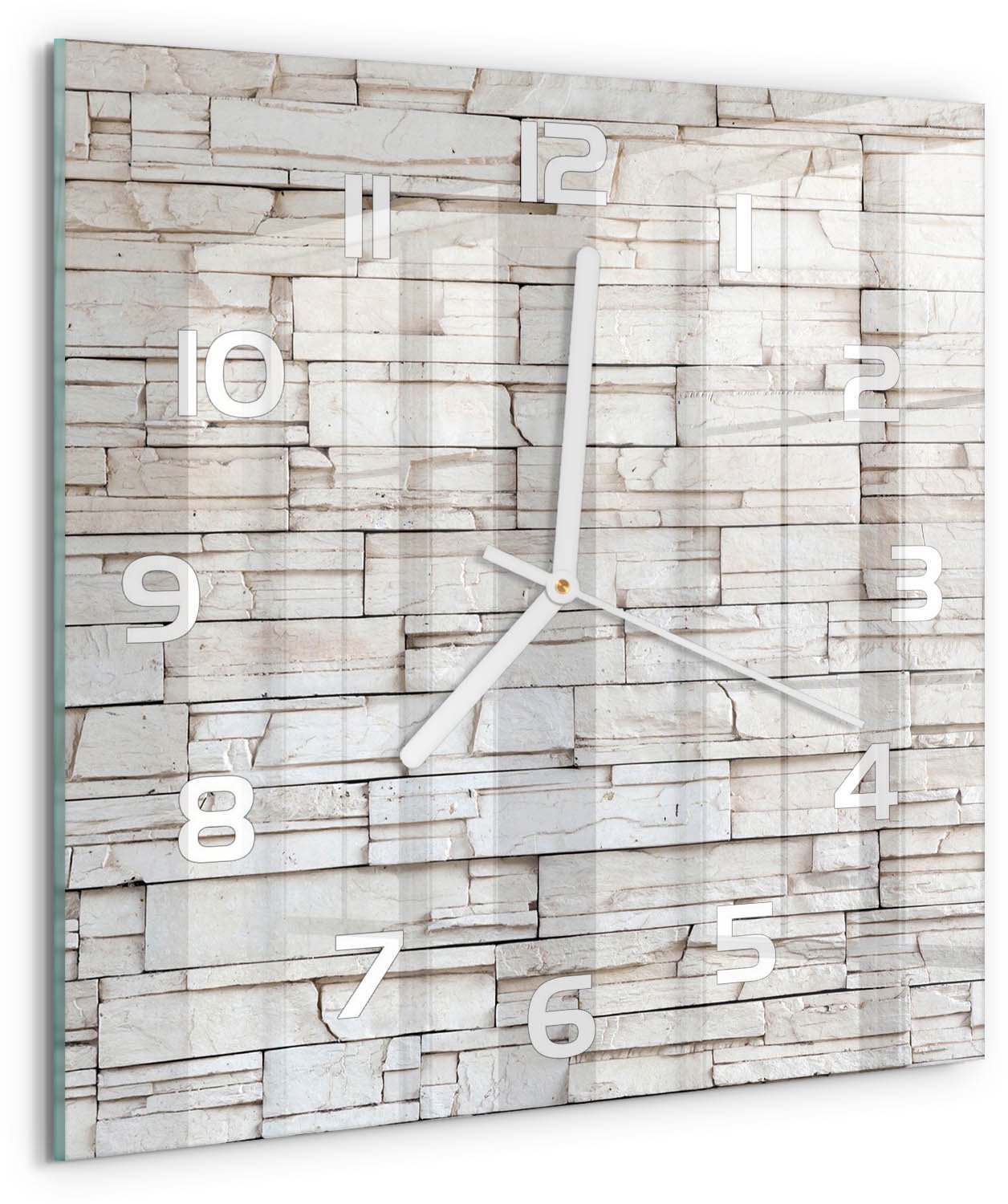 TULUP Wandklok - Witte stenen muur Moderne Wandklok Glas - 30x30 cm - Wit Wandklok Glas Decoratie - Witte handen - Vierkante Klok - Glazen Wandklok Design - Klok Glas Met Opdruk