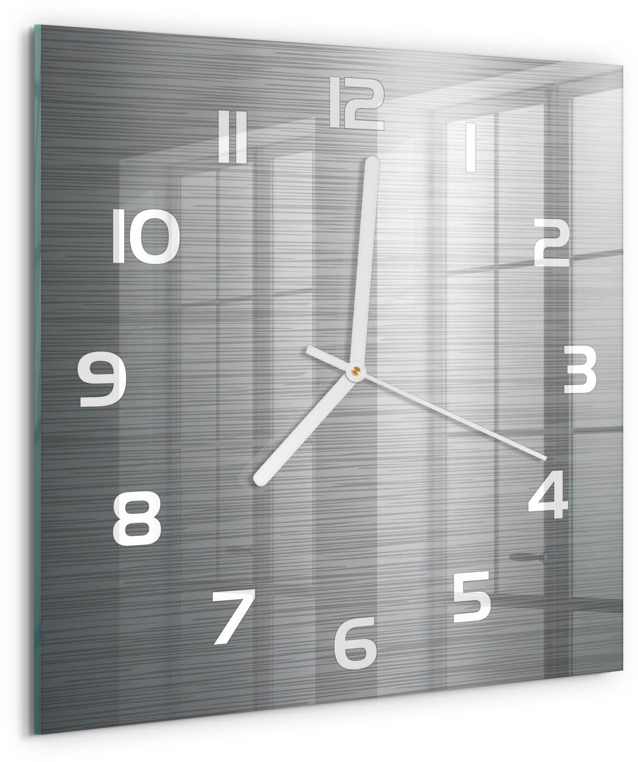 TULUP Wandklok - Metalen achtergrond Glazen Klok Met Print - 30x30 cm - Zilver Wandklok Glas Met Motief - Witte handen - Vierkante Klok - Wandklok Glas Decoratie - Gekleurde Glazen Klok