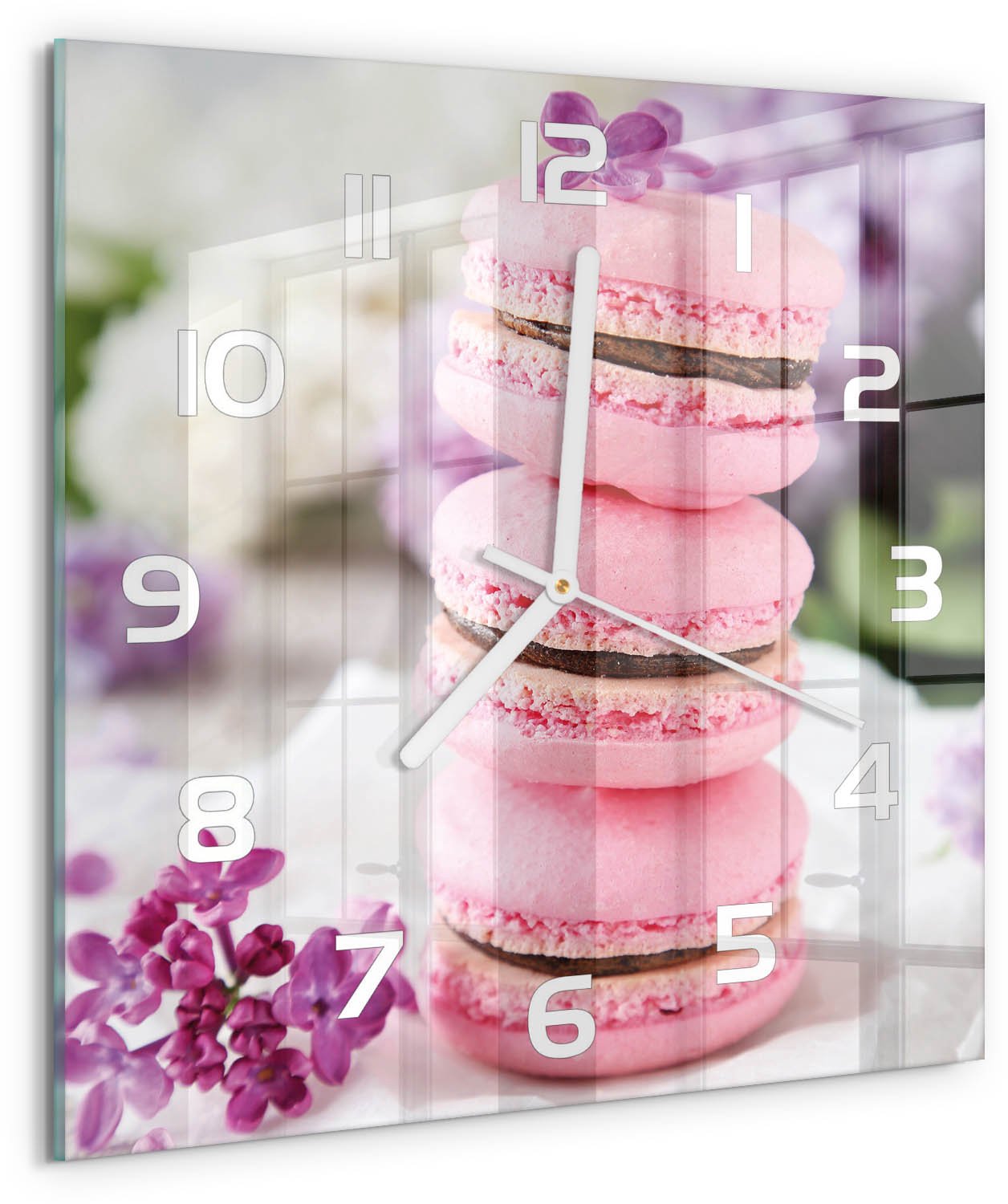 Tulup Wandklok - Cookies Moderne Wandklok Glas - 30x30 cm - Roze Wandklok Glas Decoratie - Witte handen - Vierkante Klok - Glazen Wandklok Design - Klok Glas Met Opdruk