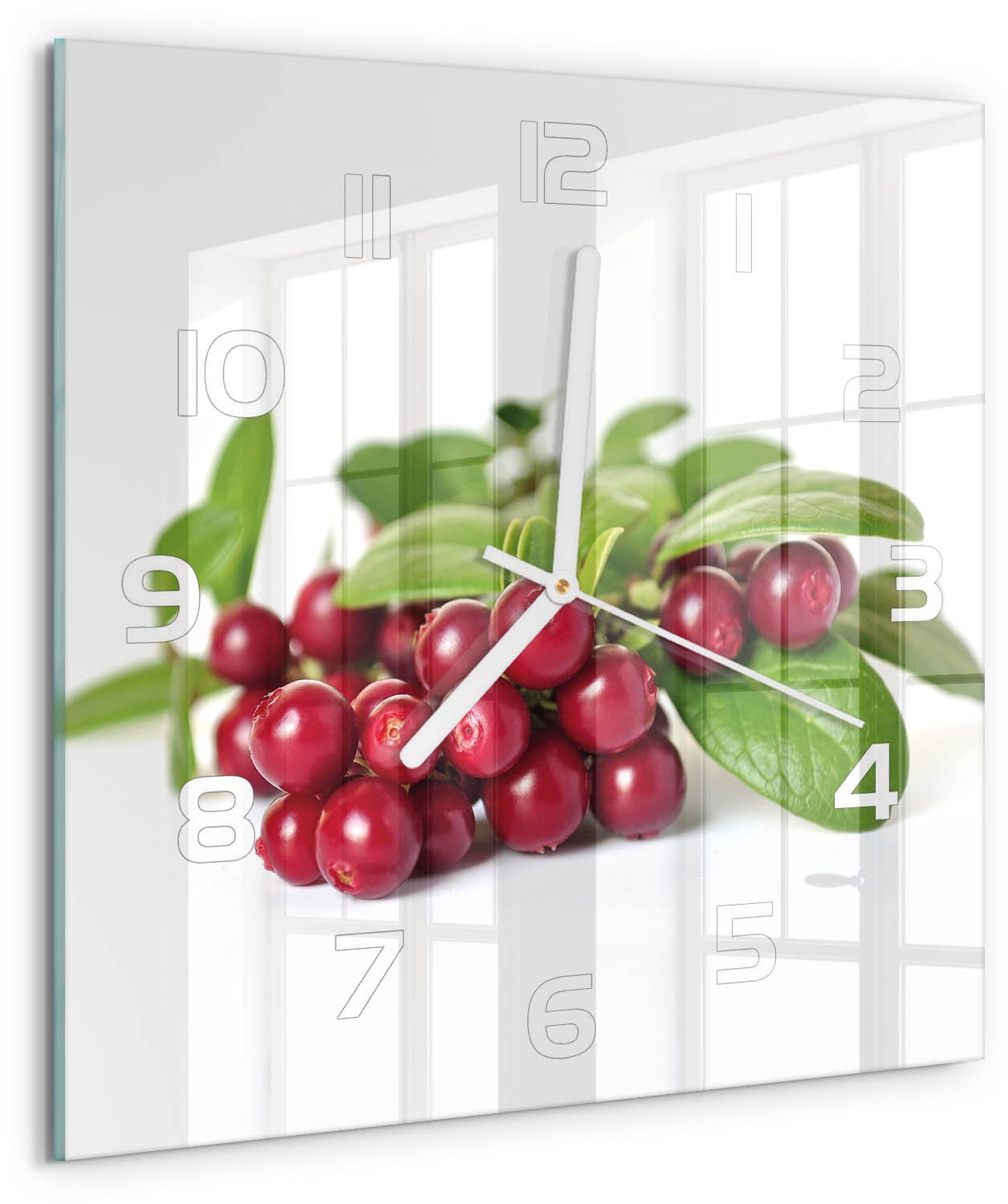 Tulup Wandklok - Cranberries Glazen Wandklok Design - 30x30 cm - Rood Klok Glas Met Opdruk - Witte handen - Vierkante Klok - Wandklok Glas Met Motief - Decoratieve Glazen Klok