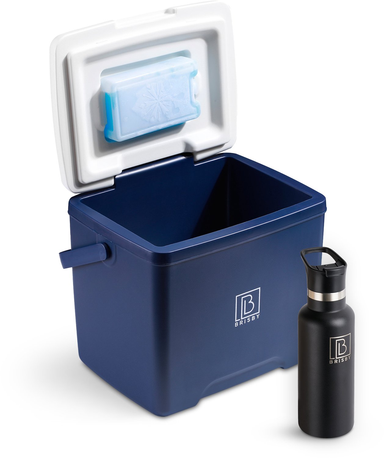 Brisby Koelbox - Frigobox - 13L- Blauw - Tot maximaal 40 uur isolatie - Incl. 2 dikke koelelementen van 450ml - Met koelelementen vergrendeld in deksel en Brisby 500ml Zwarte Dubbelwandige Thermosfles