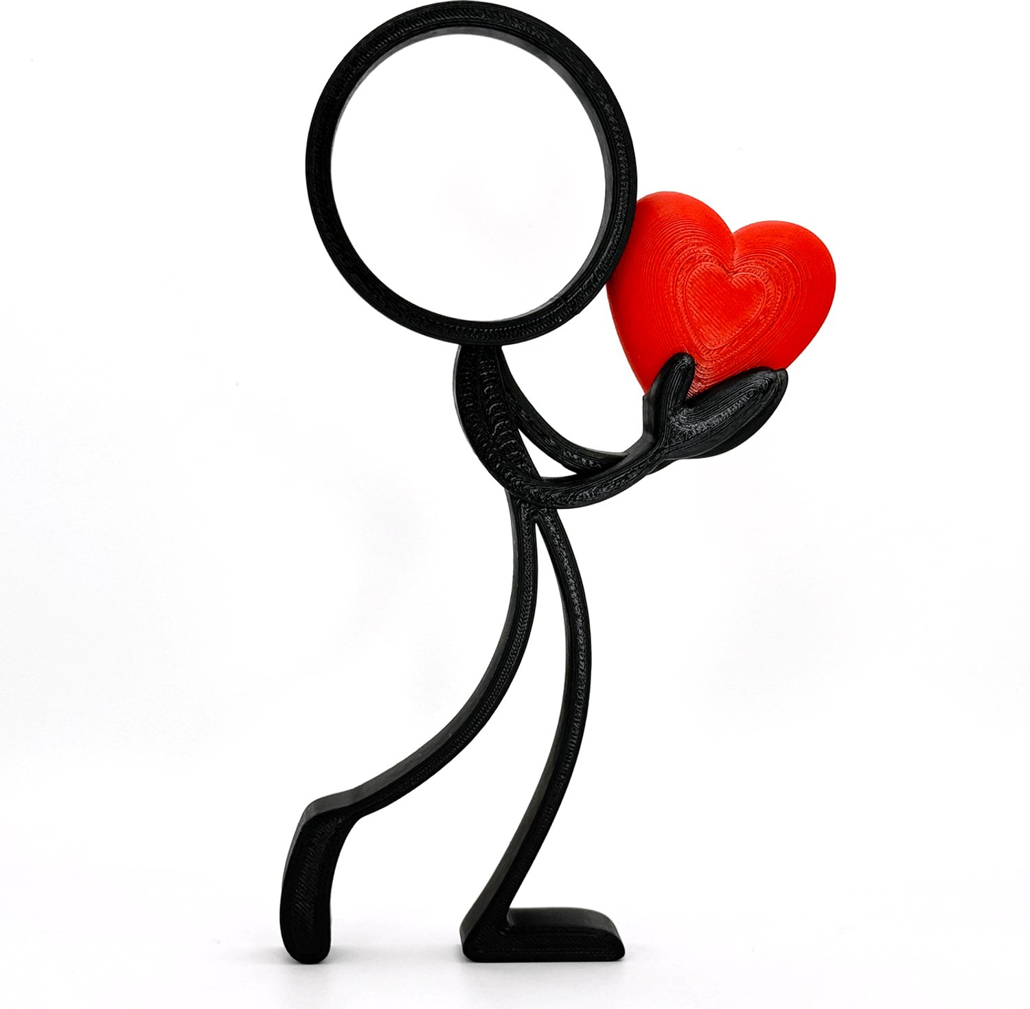 Stickyman Verliefd - beeldje met rood hart - zwart - 20 cm hoog