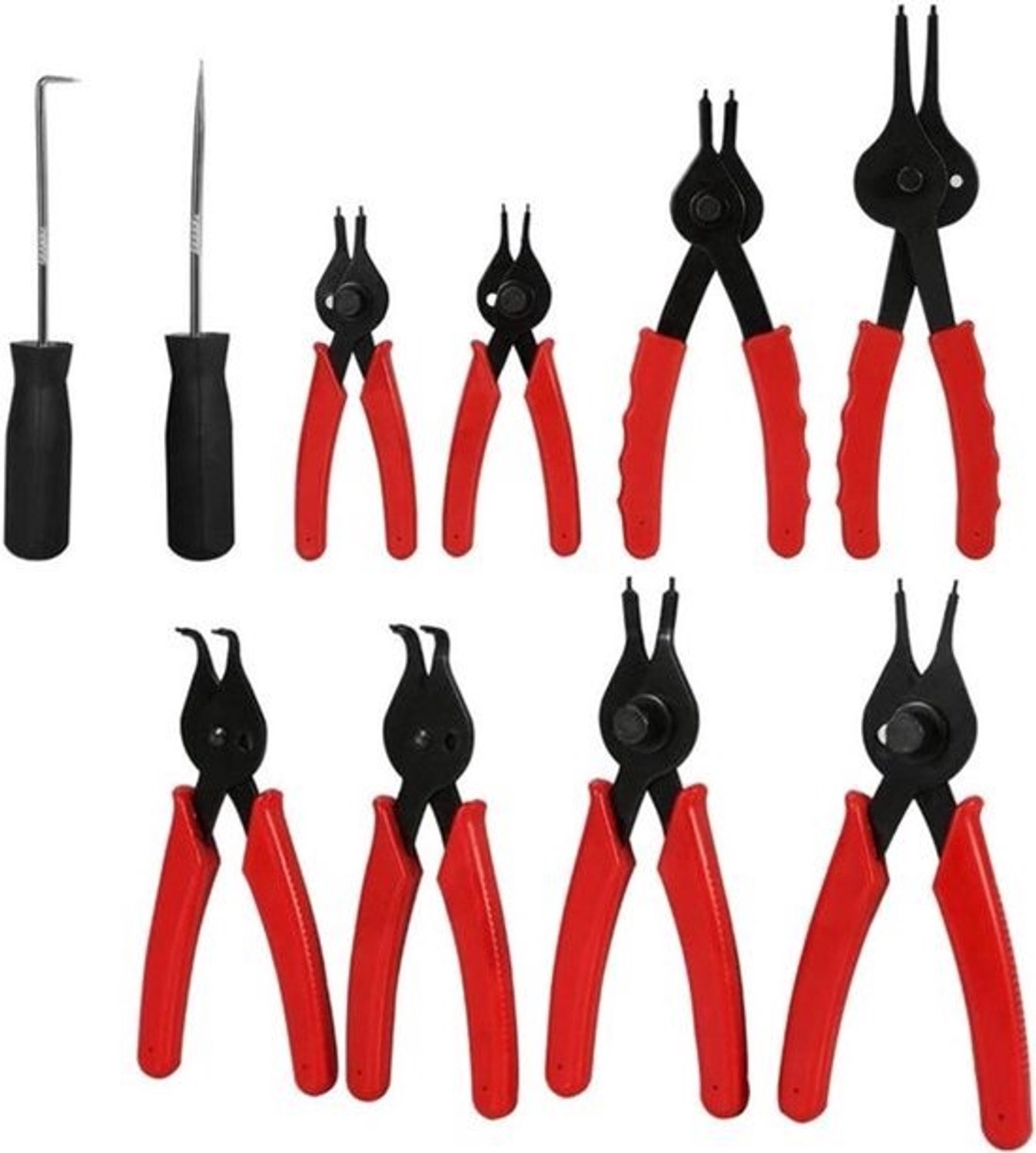 Borgveertang Set - Ringtang Gereedschap - Onderhoud Voertuigen - Omkeerbaar Gewricht - 11 Delig - Zwart Rood