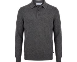 Vercate - Polo Shirt Heren Lange Mouw - Donkergrijs - Cashmere Blend - Slim Fit - Maat L