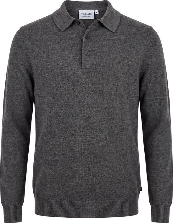 Donkergrijze polotrui van cashmere blend met lange mouwen en Vercate-merklabel.