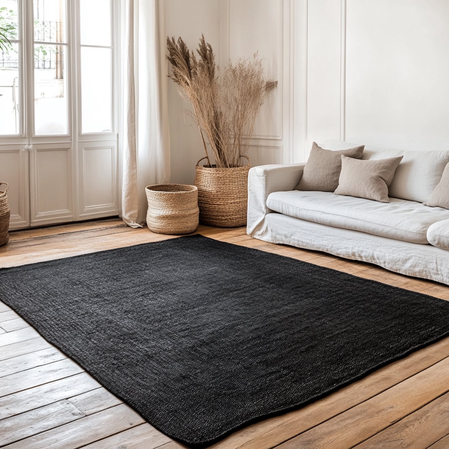 Jute vloerkleed rechthoek antraciet/zwart 140x200cm Mrcarpet