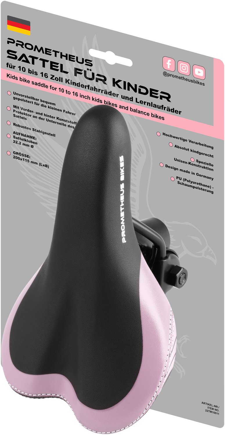 Premium Kinderfietszadel - 10-12-14-16 inch - Met klem 22,2 mm - Roze