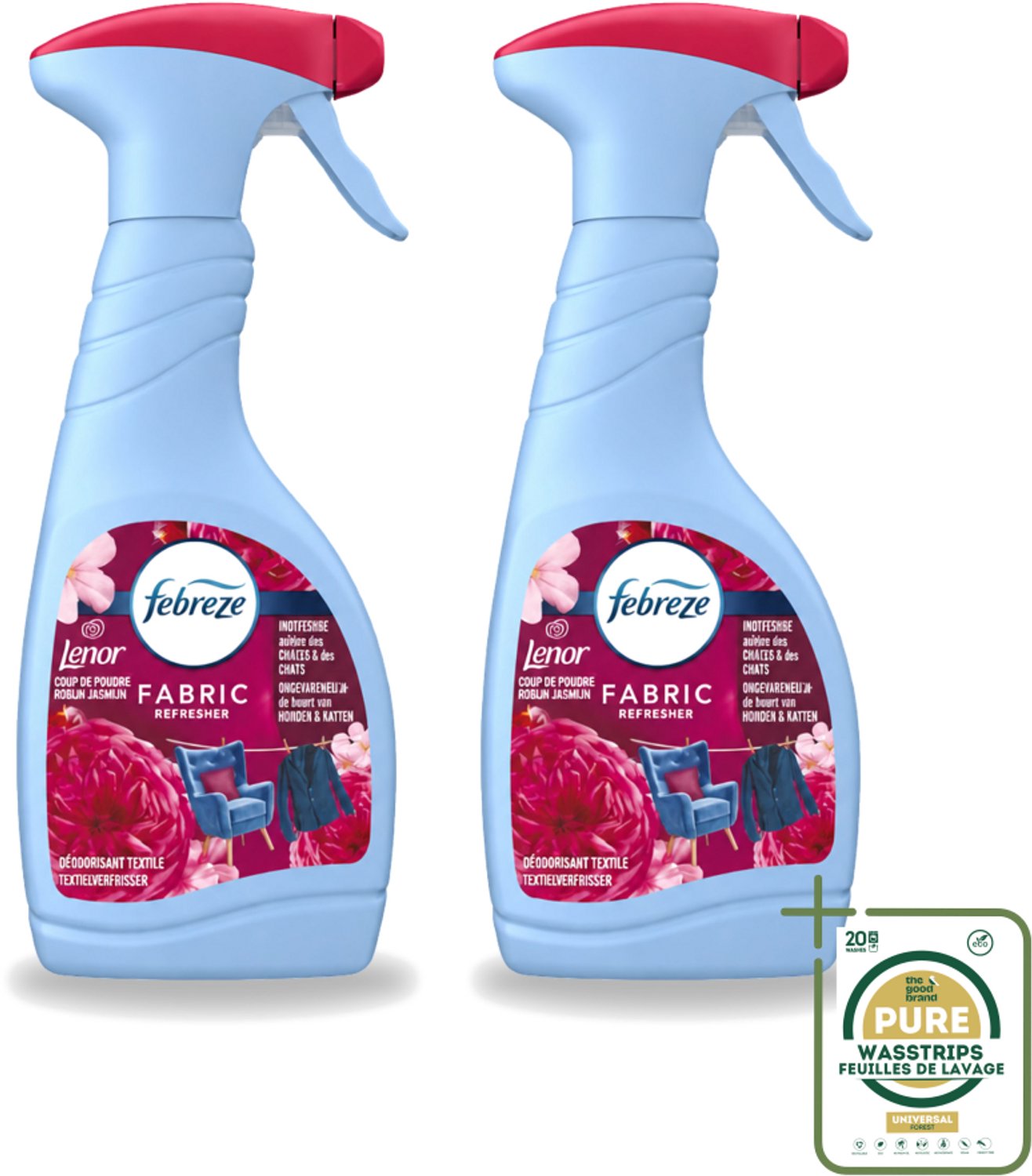 2 x Febreze – Textielspray – Robijn Jasmijn – 500 ml - Wasstrips - Textielverfrisser - Textielgeur - Geurverwijdering - Jasmijngeur - Robijngeur