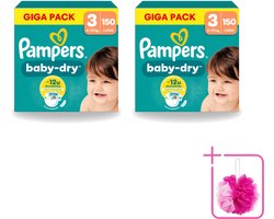 2 x Pampers – Luiers – Baby Dry Maat 3 – 150 Luiers - Bulkverpakking - Baby-dry luiers - Douchemop - Lekken voorkomen