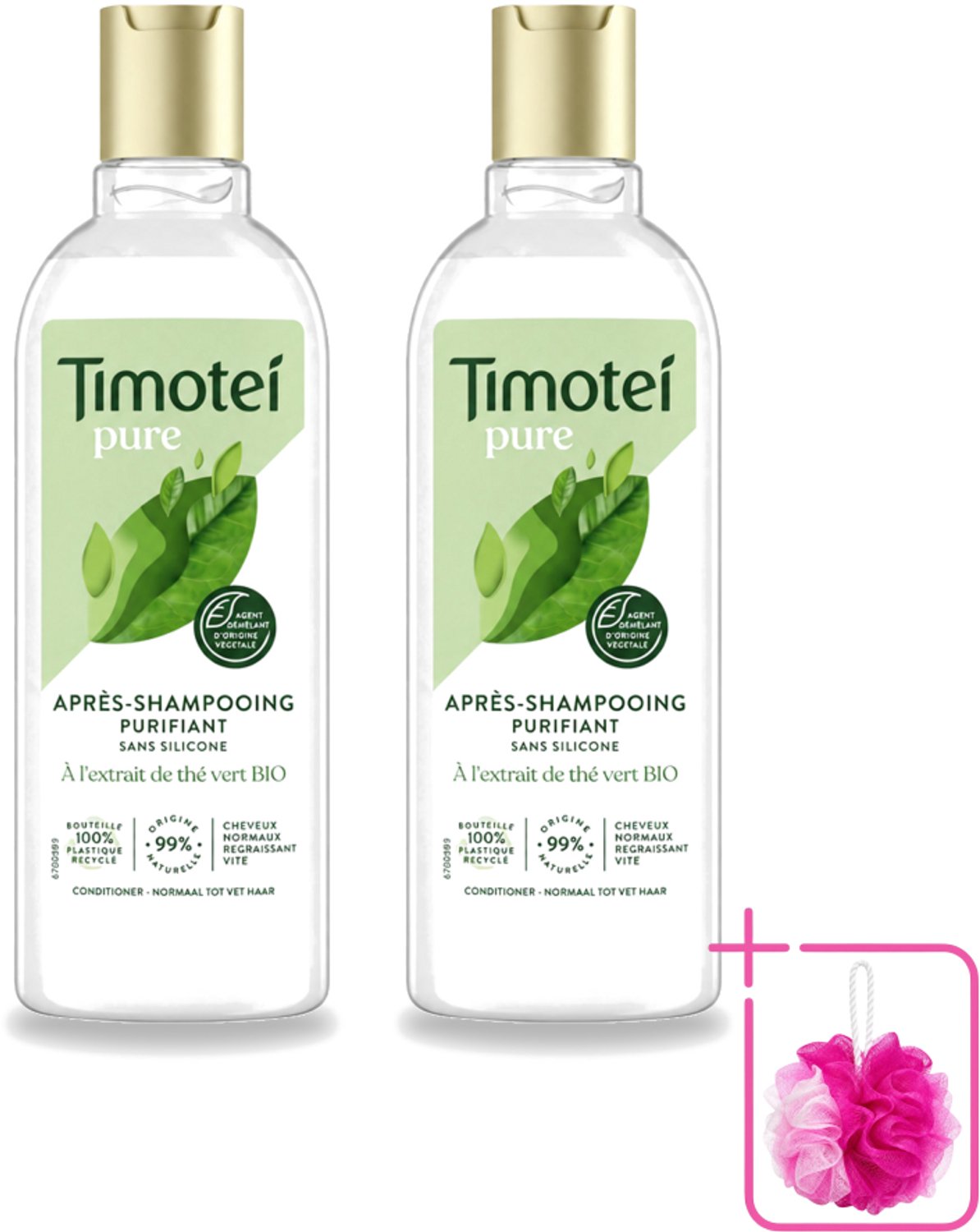 2 x Timotei Conditioner - pure groene thee - 300 ml - Bulkverpakking - Groene thee conditioner - Douchemop - Zachte haar