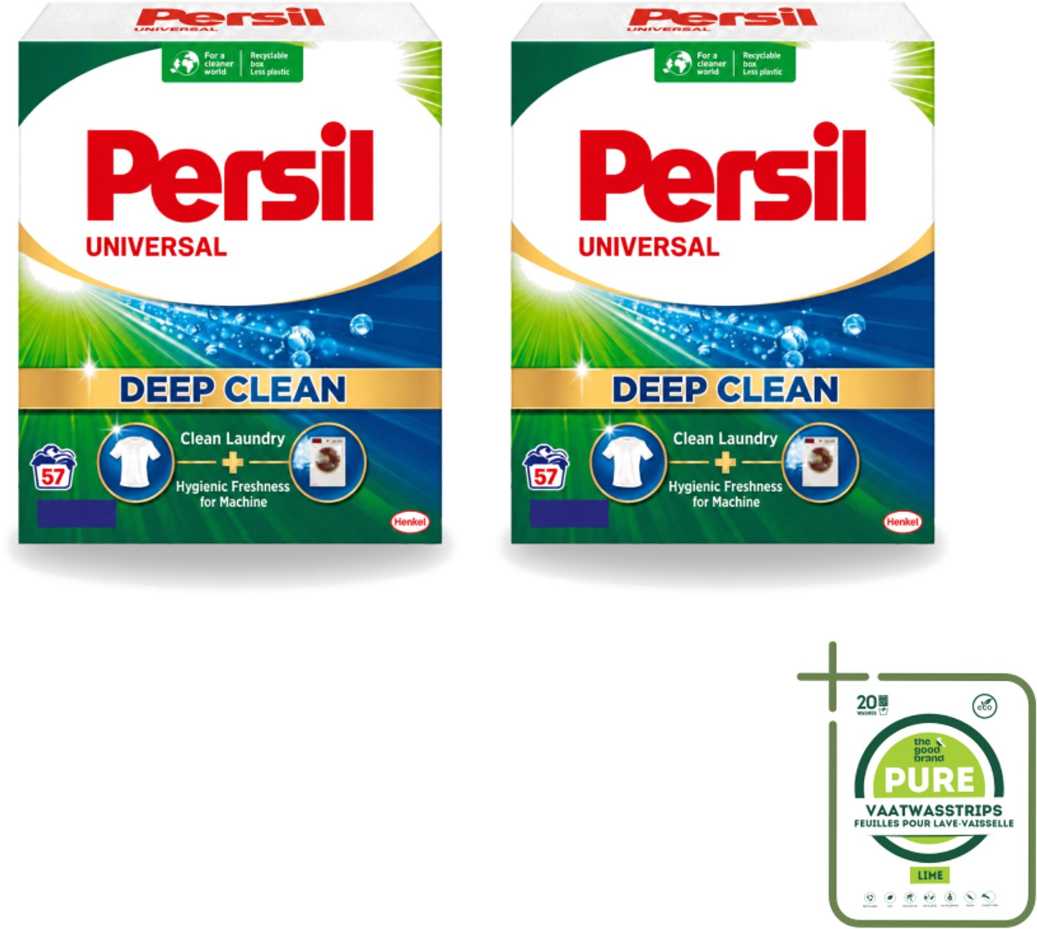 2 x Persil – Waspoeder – Witte Was - 57 Wasbeurten - Grootverpakking - Vaatwasstrips - Wasmiddel - Waspoeder - Diep Reinigen - Vlekken Verwijderen - Frisheid